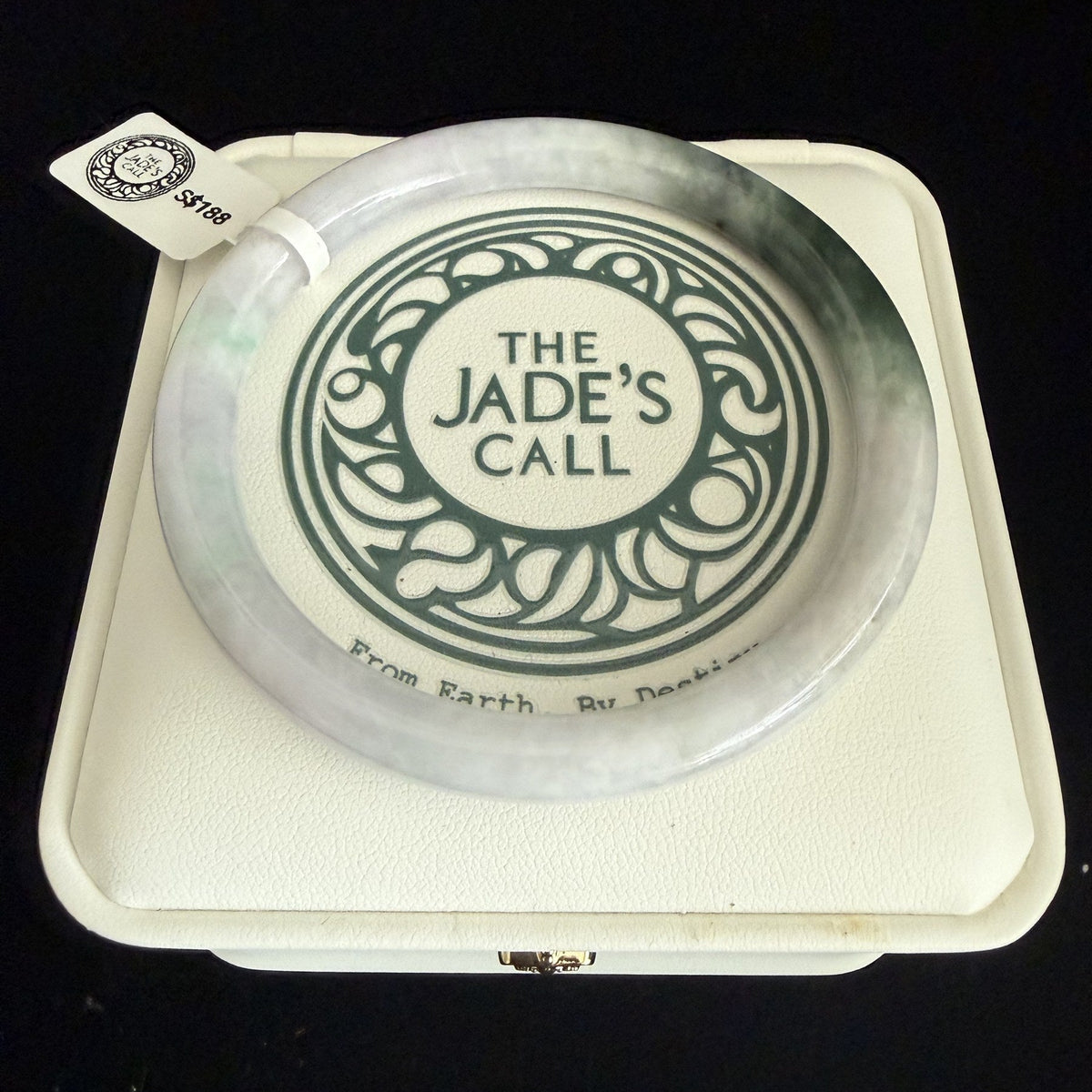 480. Lavender white with dark green patch thin jade bangle