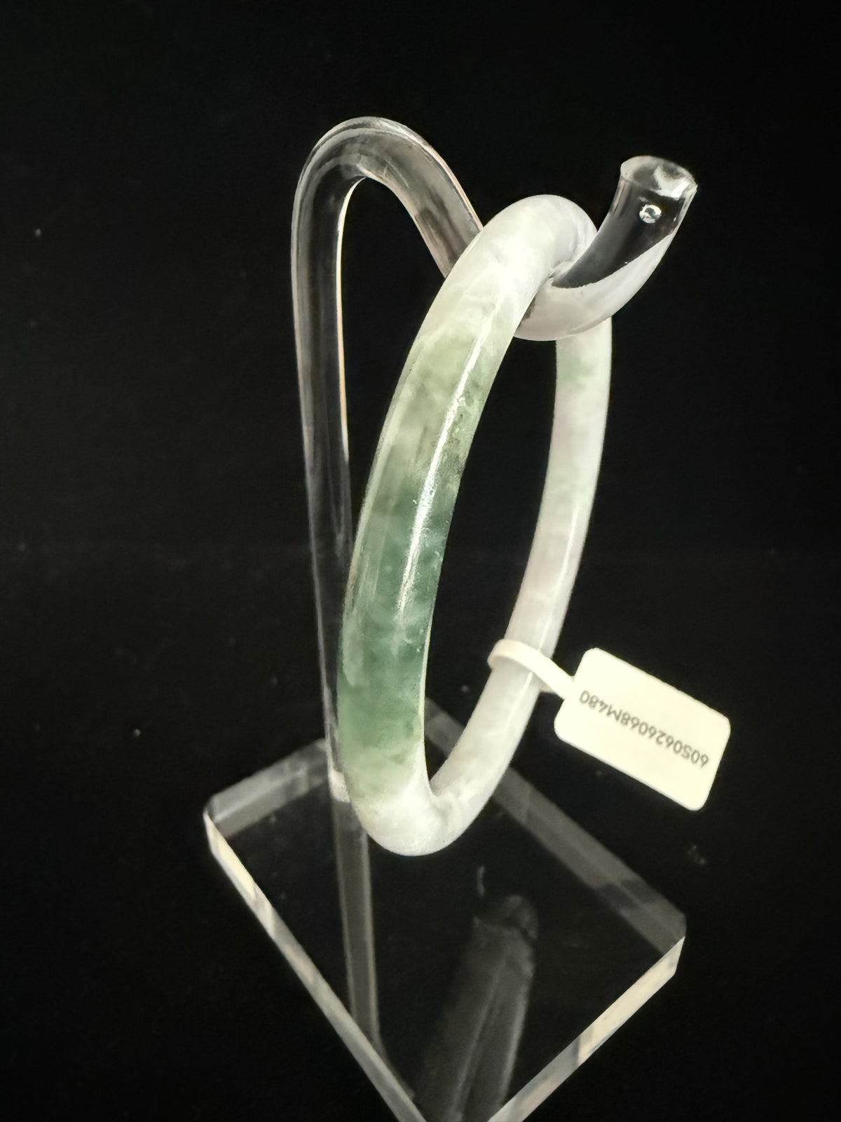 480. Lavender white with dark green patch thin jade bangle