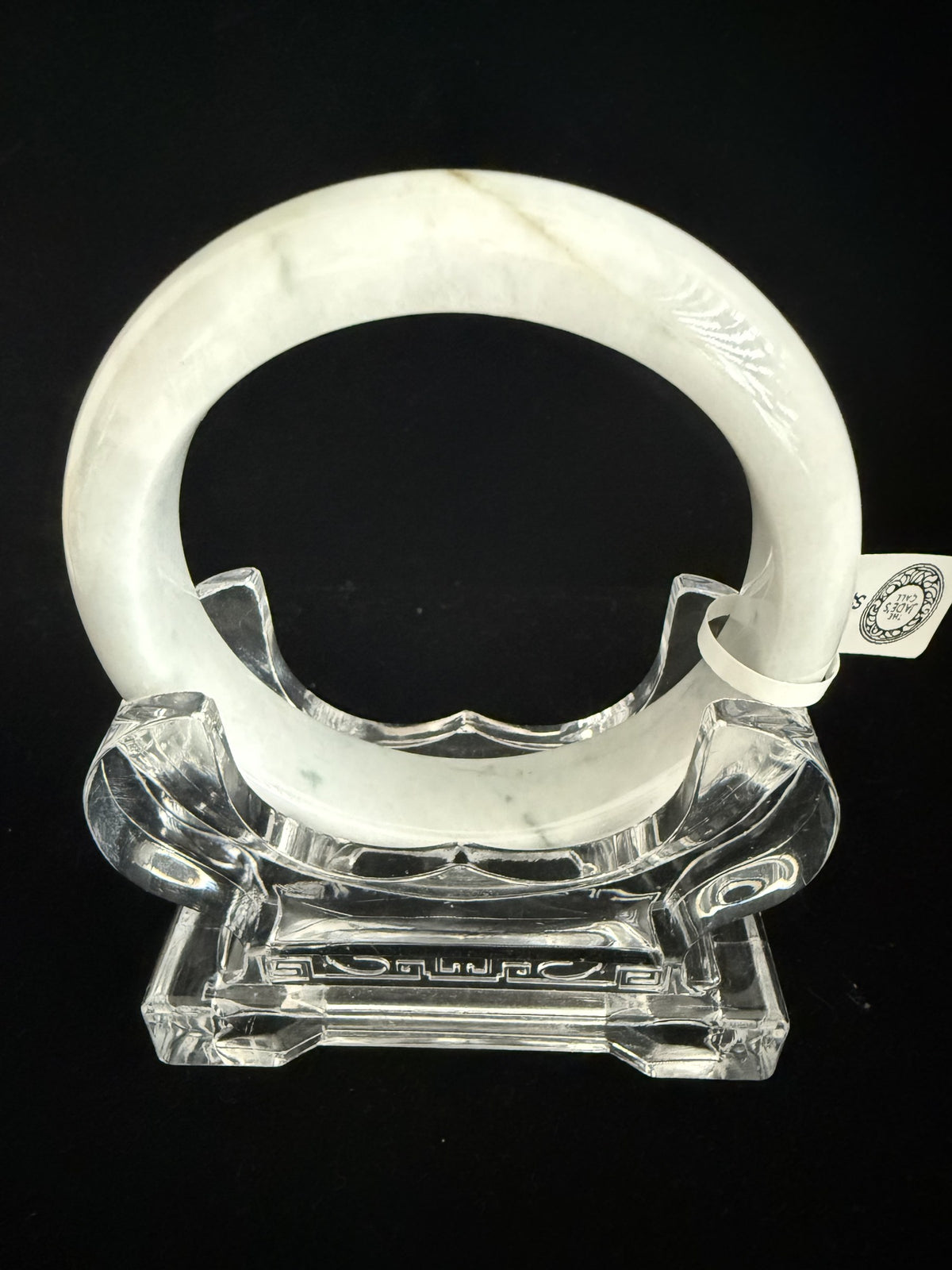 489. Milky white with green flecks chunky jade bangle