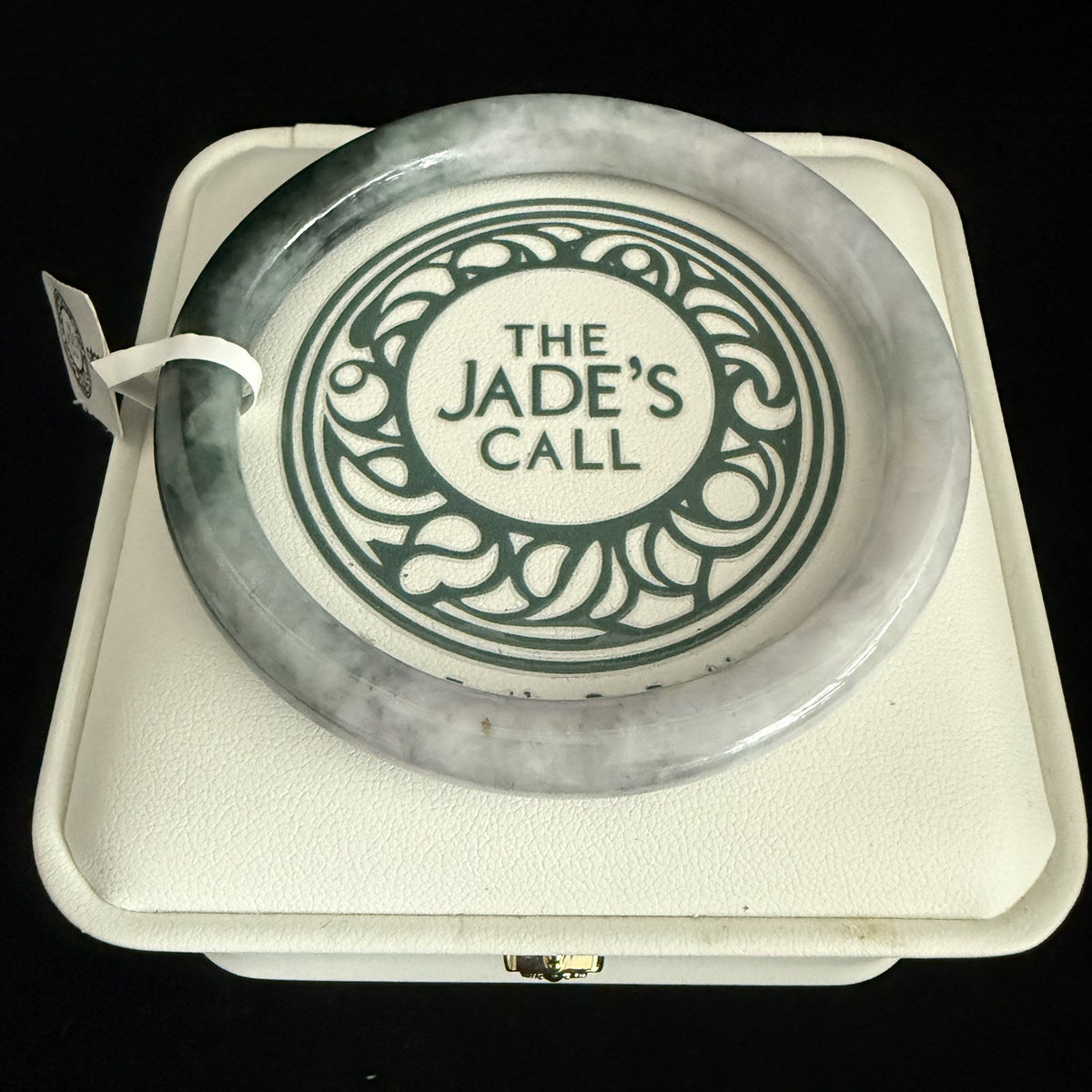 490. White lavender with green patch thin jade bangle