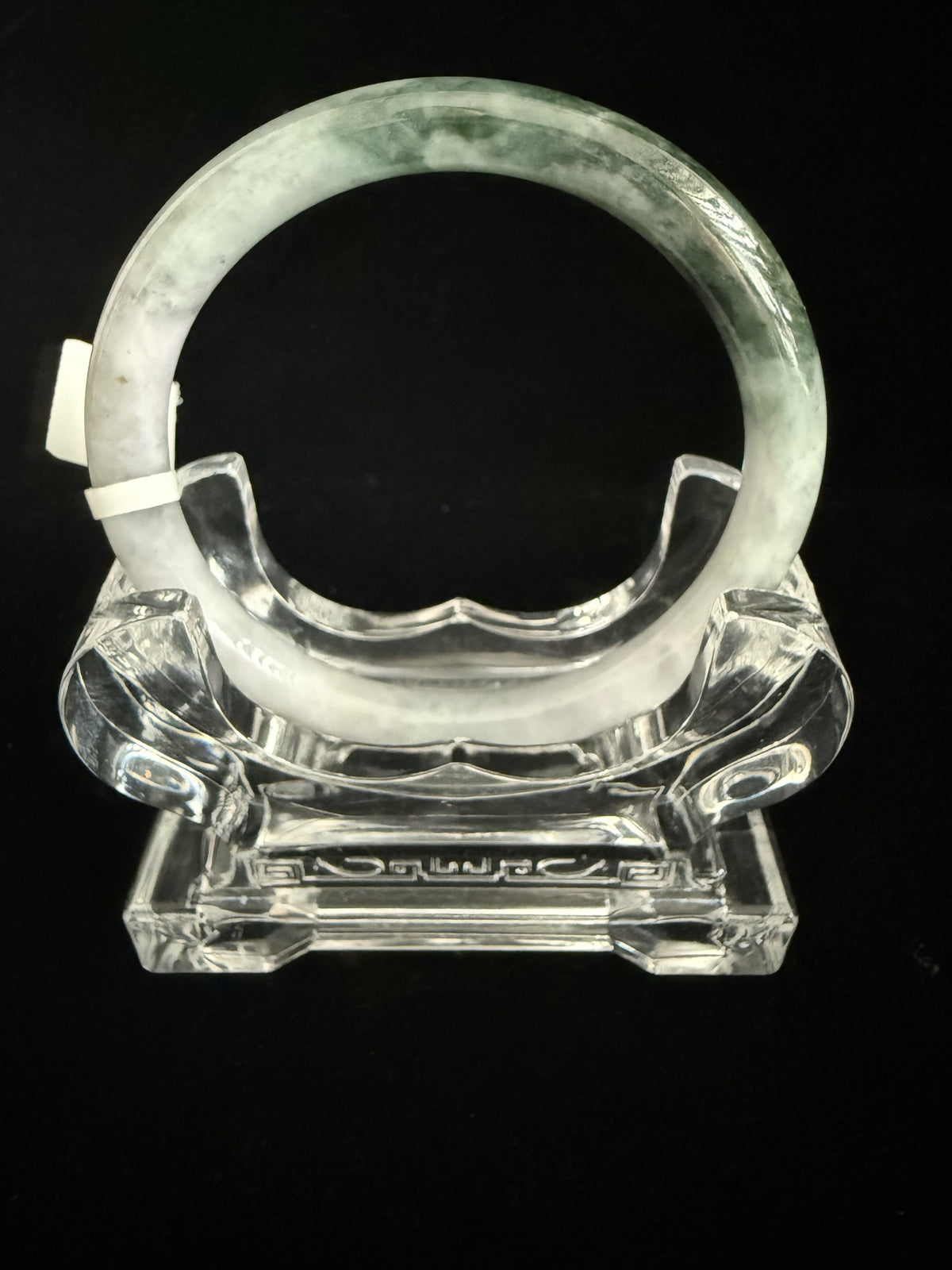 490. White lavender with green patch thin jade bangle