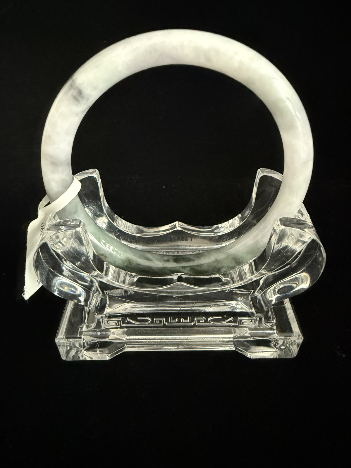 490. White lavender with green patch thin jade bangle