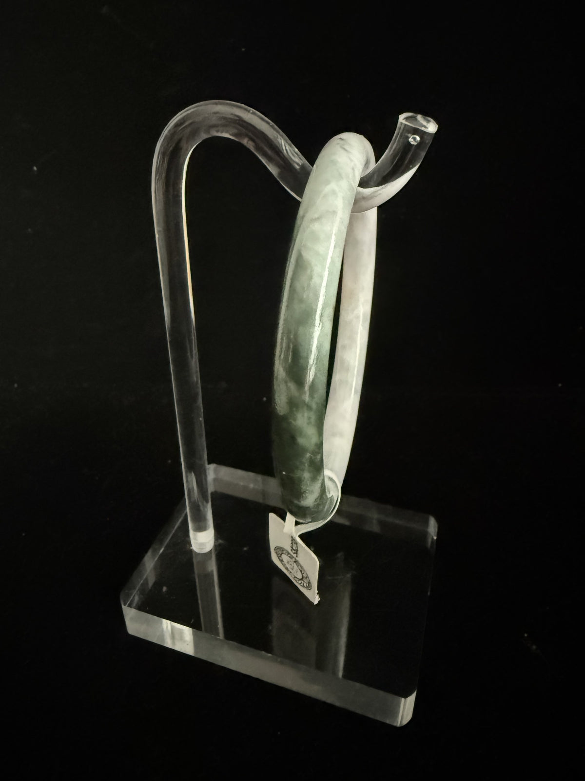 490. White lavender with green patch thin jade bangle