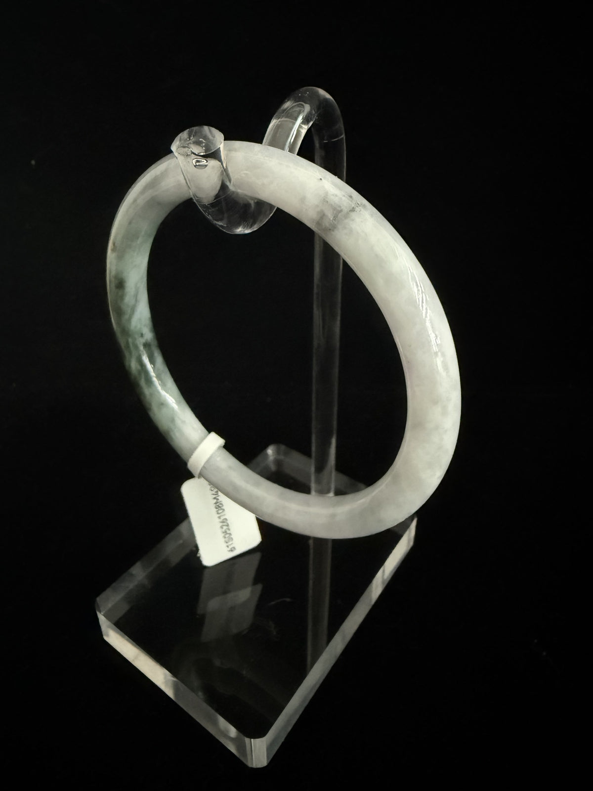 490. White lavender with green patch thin jade bangle