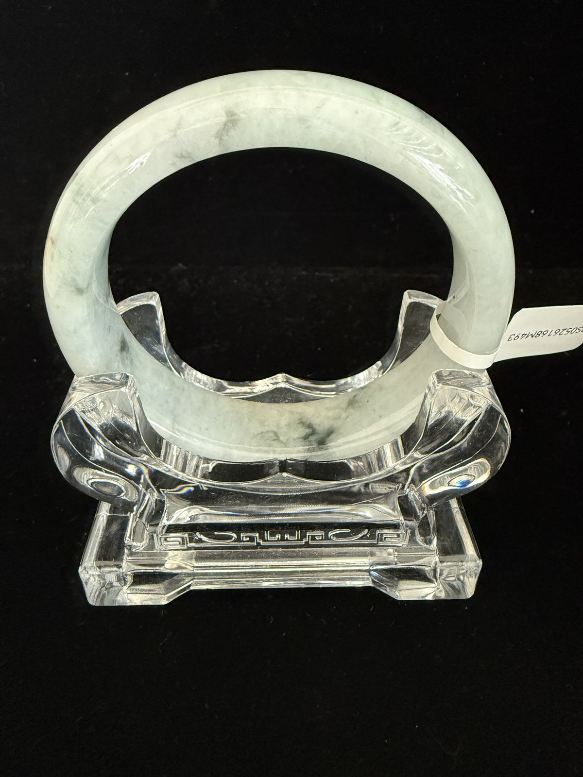 493. White with dark ink patches chunky jade bangle