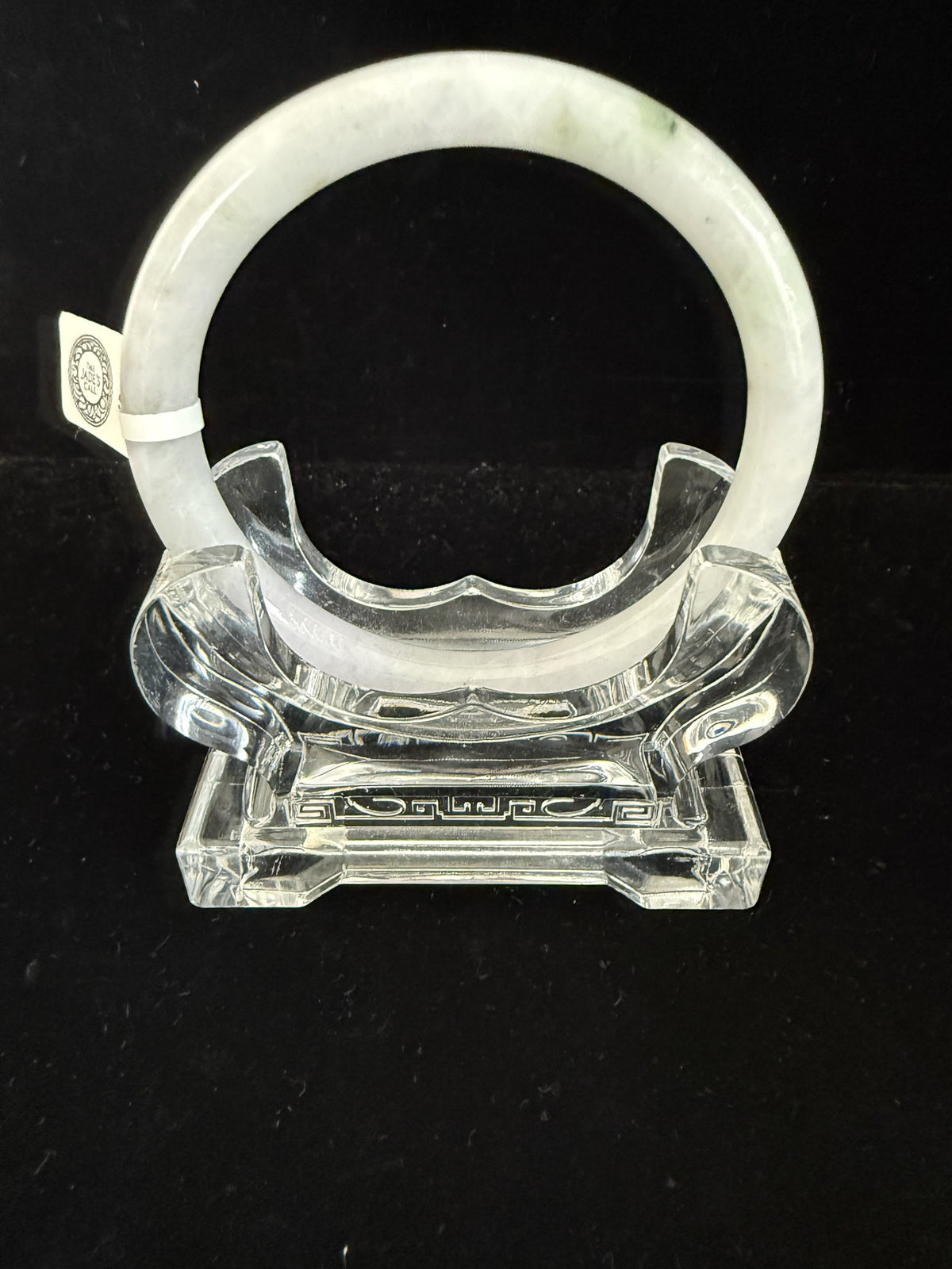 508. White lavender with rust spots thin jade bangle