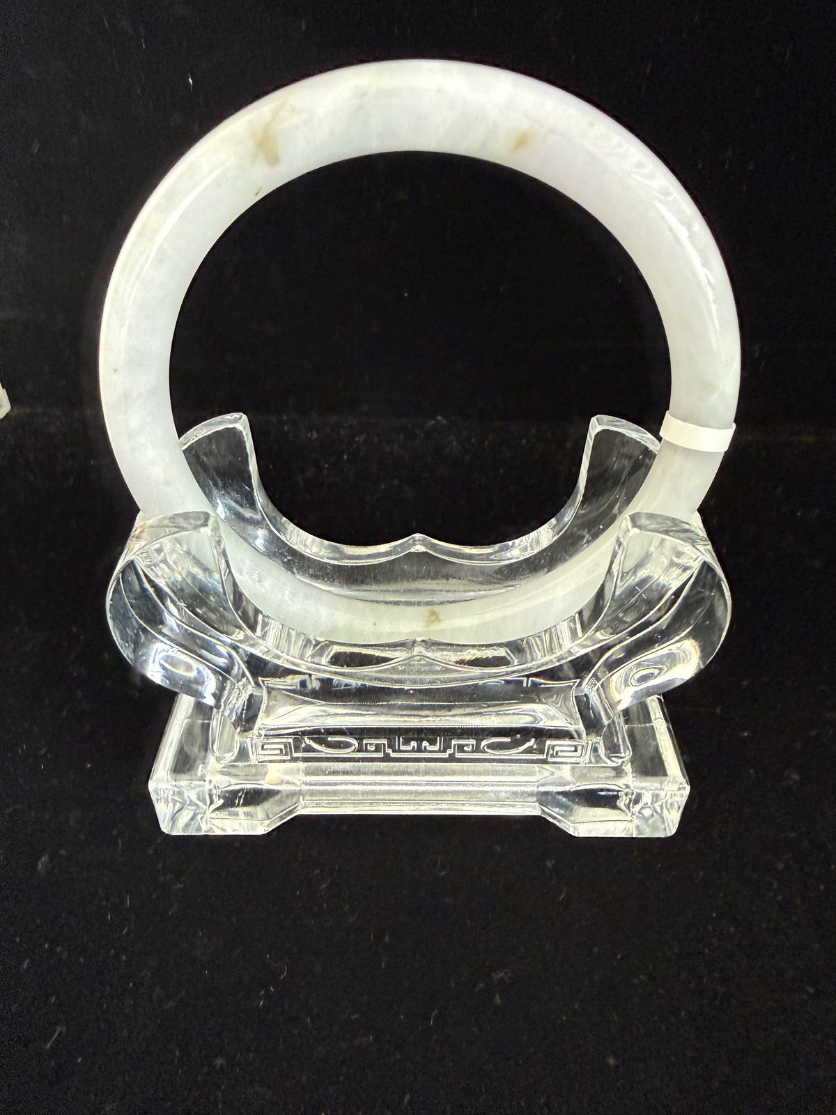 508. White lavender with rust spots thin jade bangle