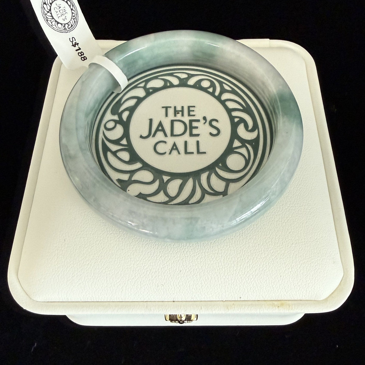 502. White with blue-green clouds jade bangle
