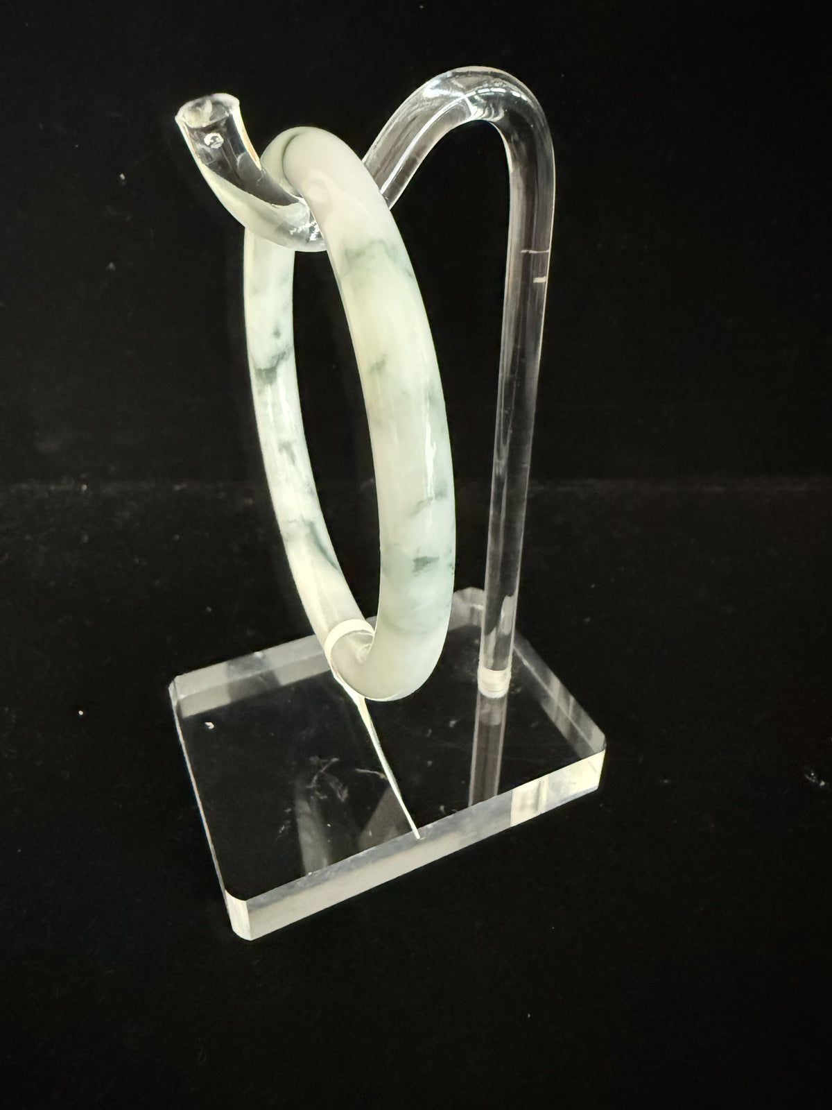 505. White with dark green ink veins thin jade bangle