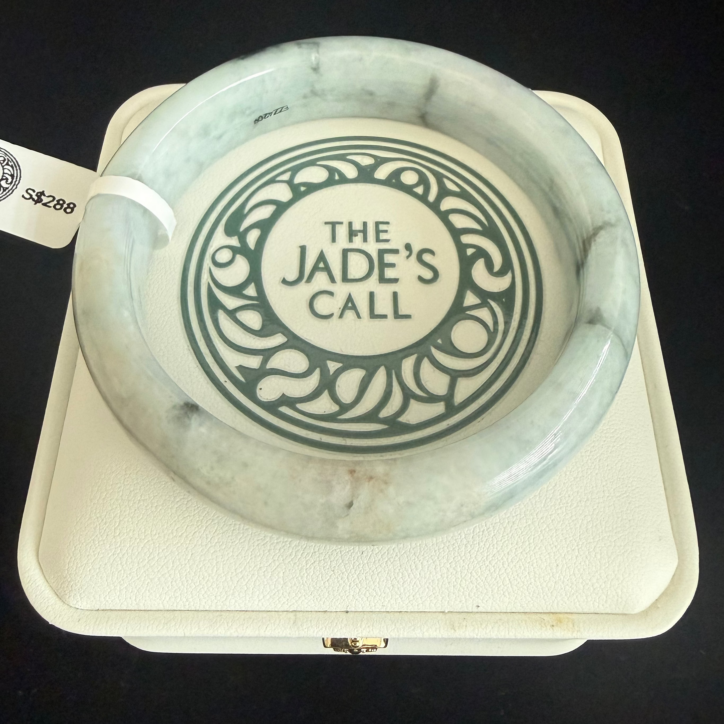 493. White with dark ink patches chunky jade bangle