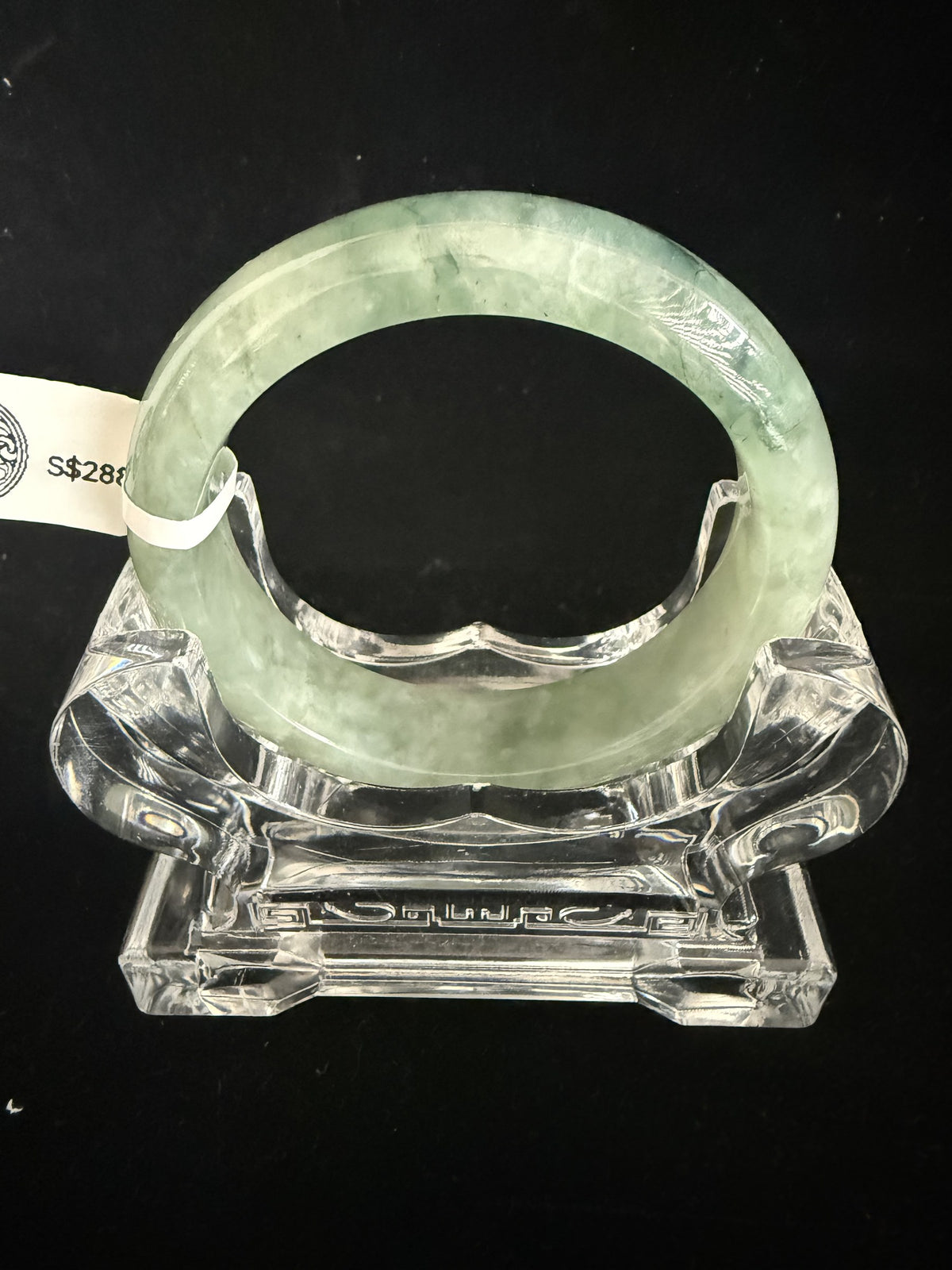 513. Green with deep green veins chunky jade bangle