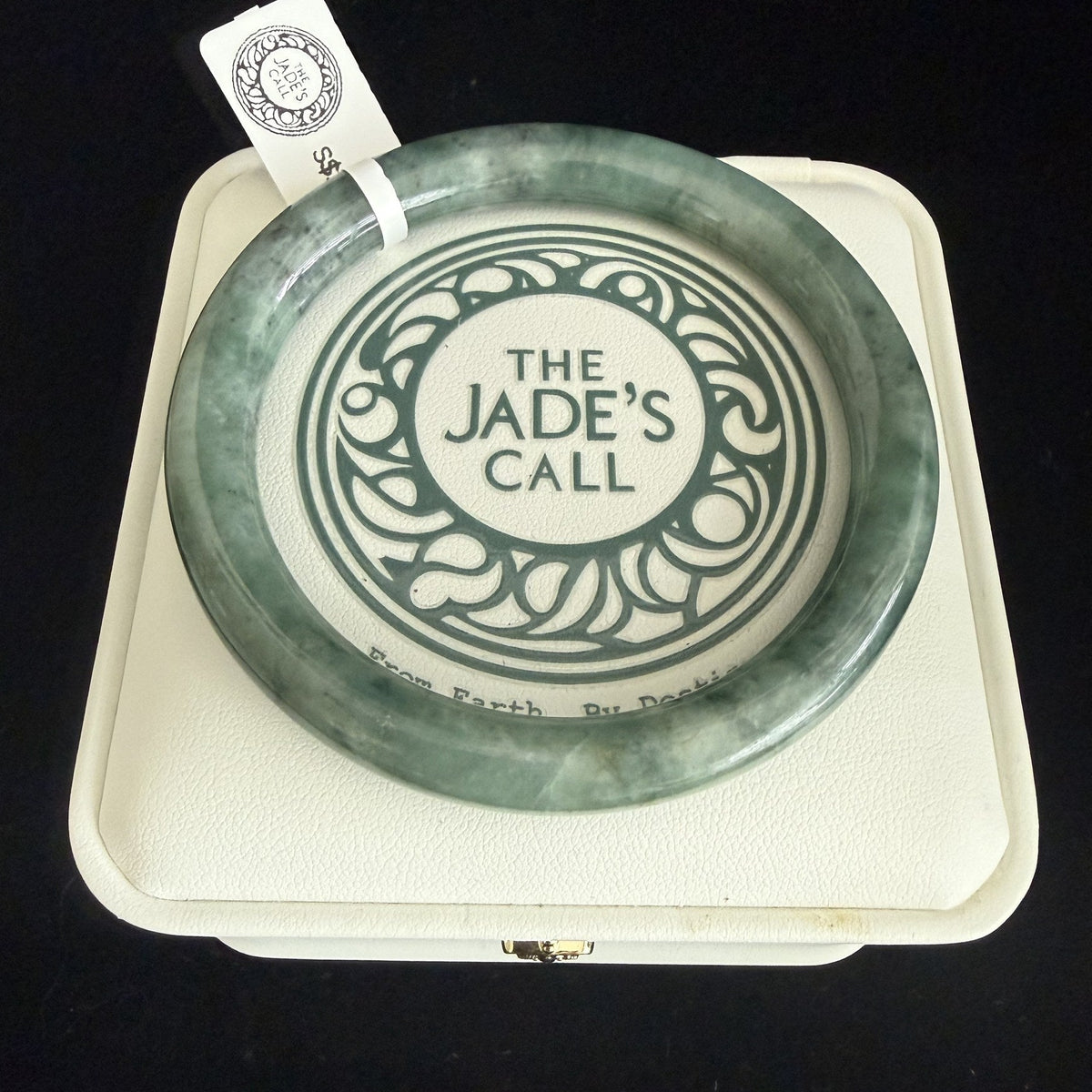 516. Fresh green with dark flecks thin jade bangle
