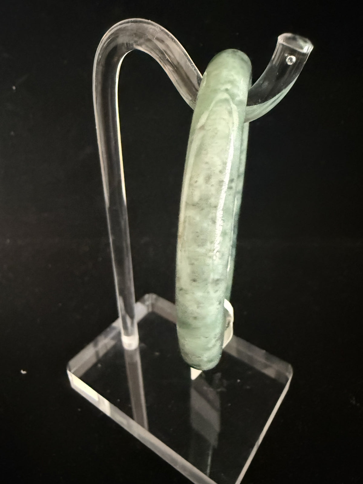 516. Fresh green with dark flecks thin jade bangle