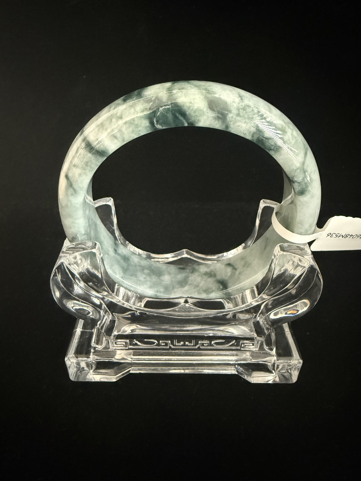 536. Pale green with deep green clouds chunky jade bangle
