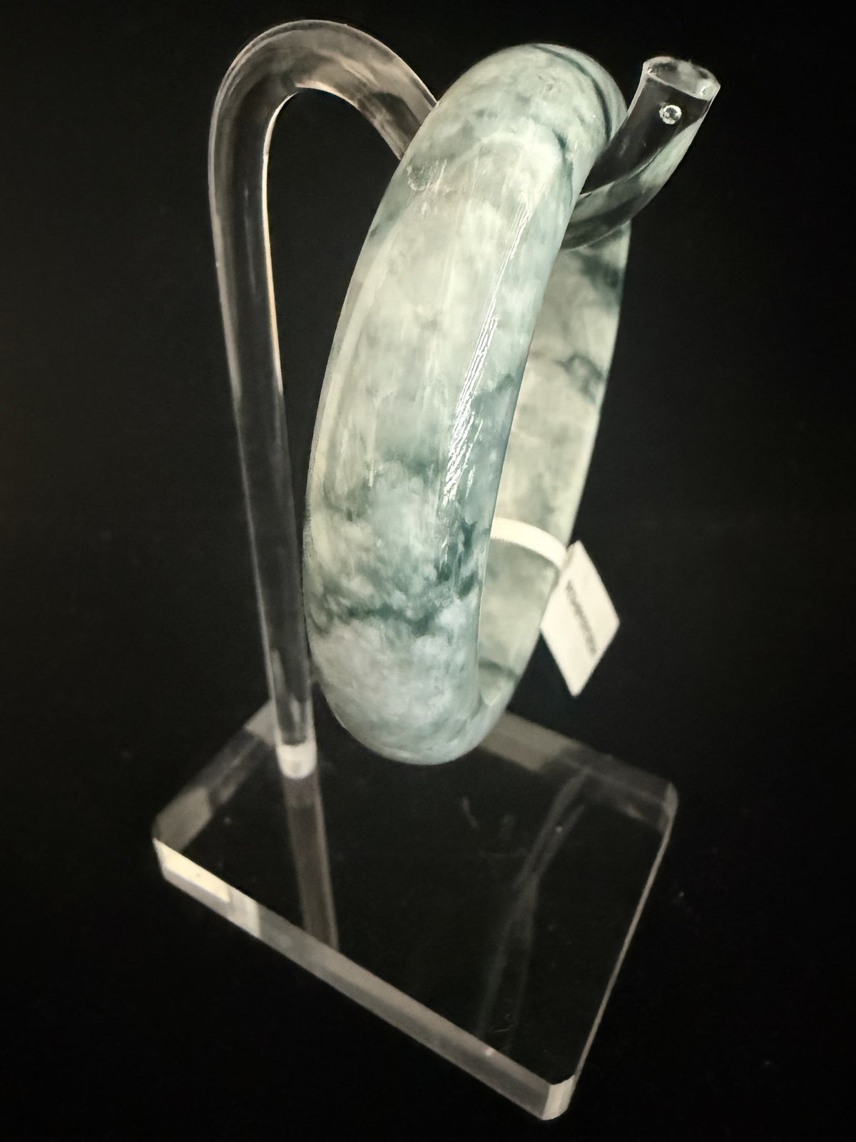 536. Pale green with deep green clouds chunky jade bangle