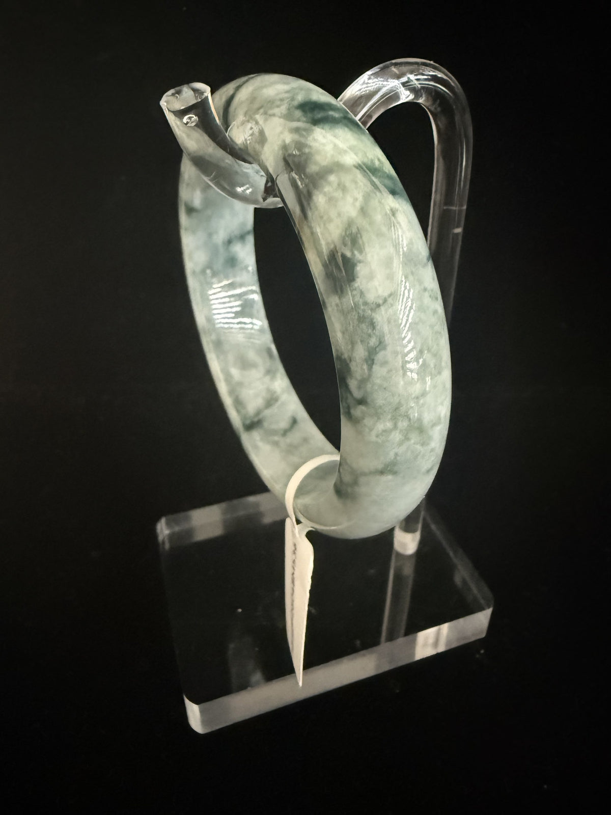 536. Pale green with deep green clouds chunky jade bangle