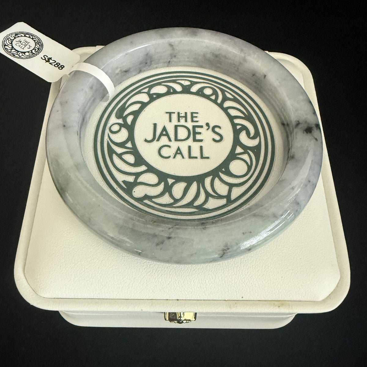 537. White lavender with dark ink flecks jade bangle