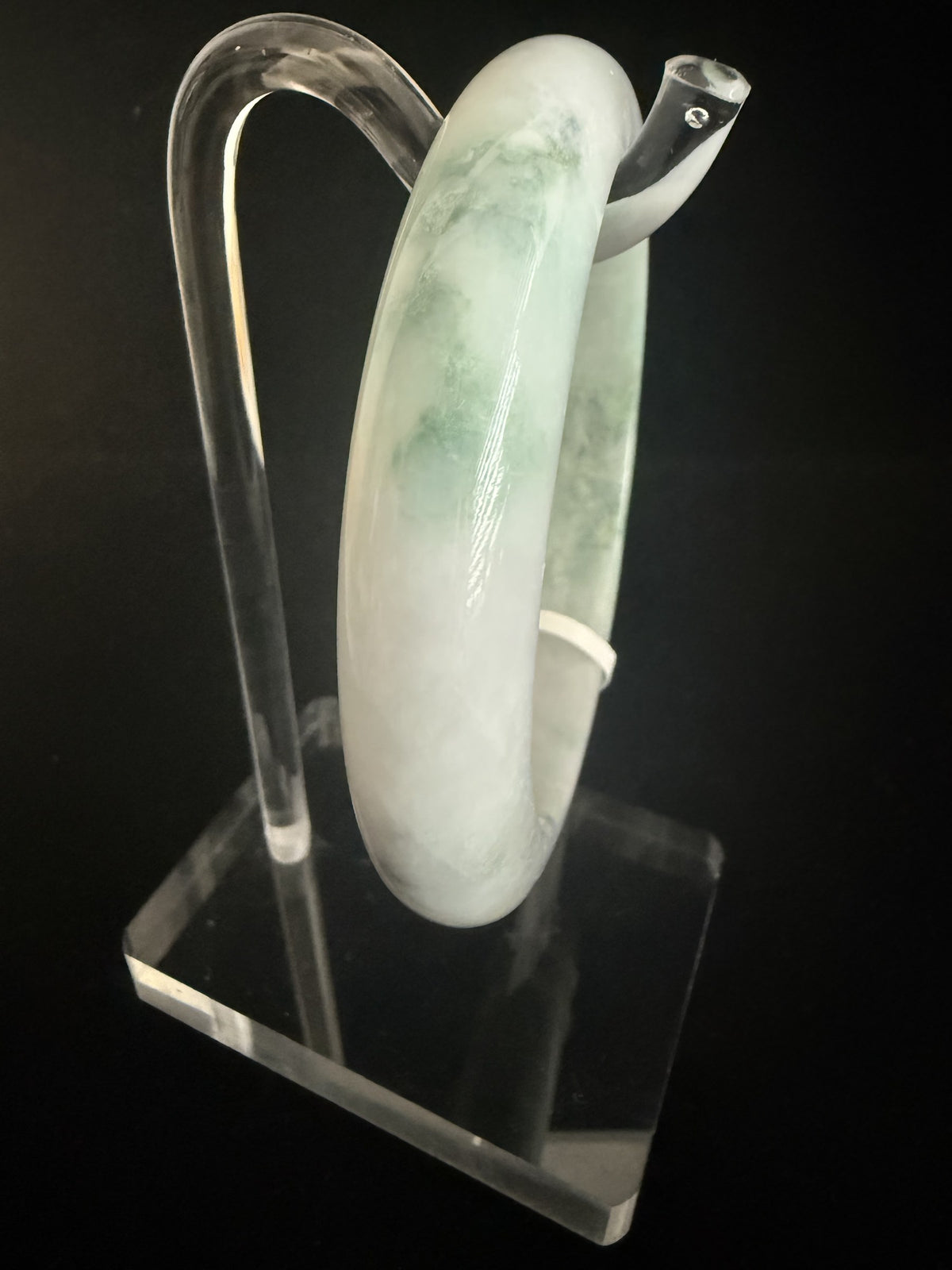 541. Milky white with fresh green patches jade bangle