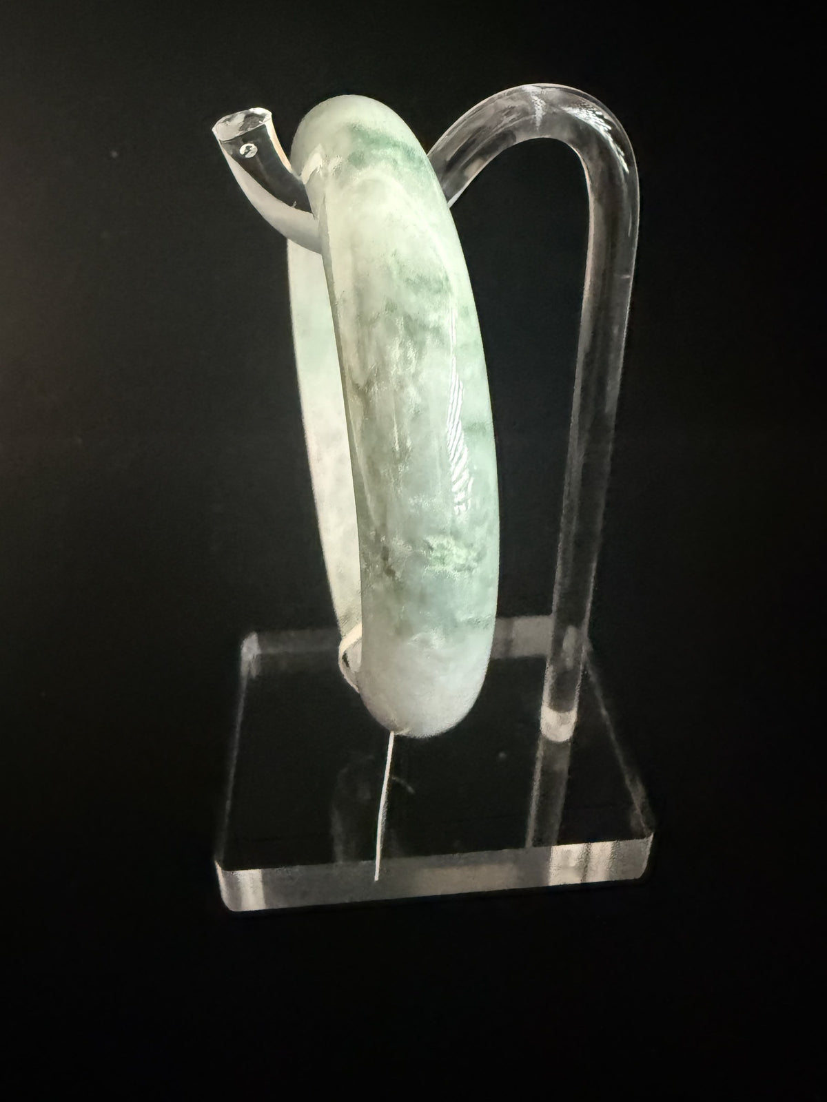 541. Milky white with fresh green patches jade bangle