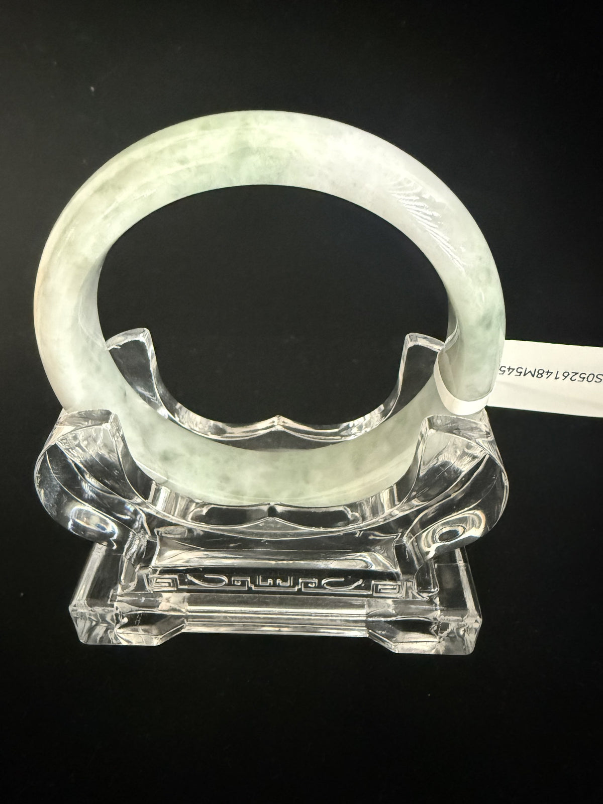 545. White lavender with pale green mottling chunky jade bangle