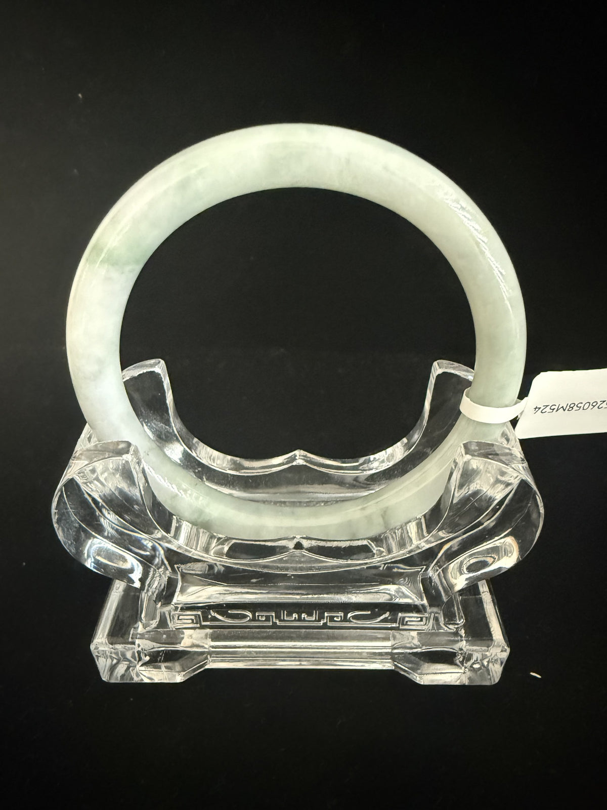 524. Pale celadon white with green vein thin jade bangle