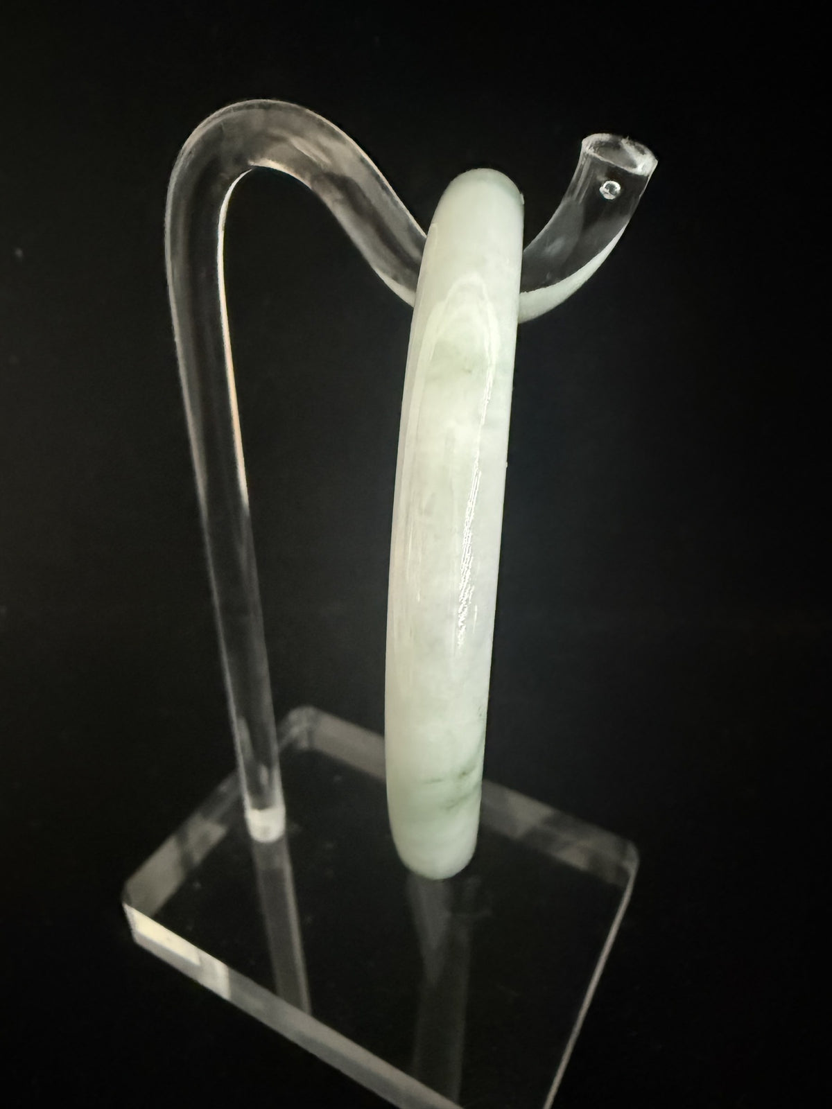 524. Pale celadon white with green vein thin jade bangle