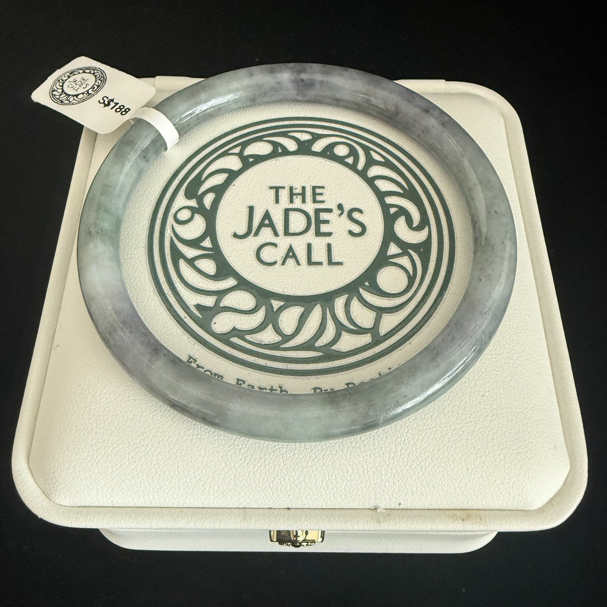 525. Lavender grey and pale green mottled thin jade bangle