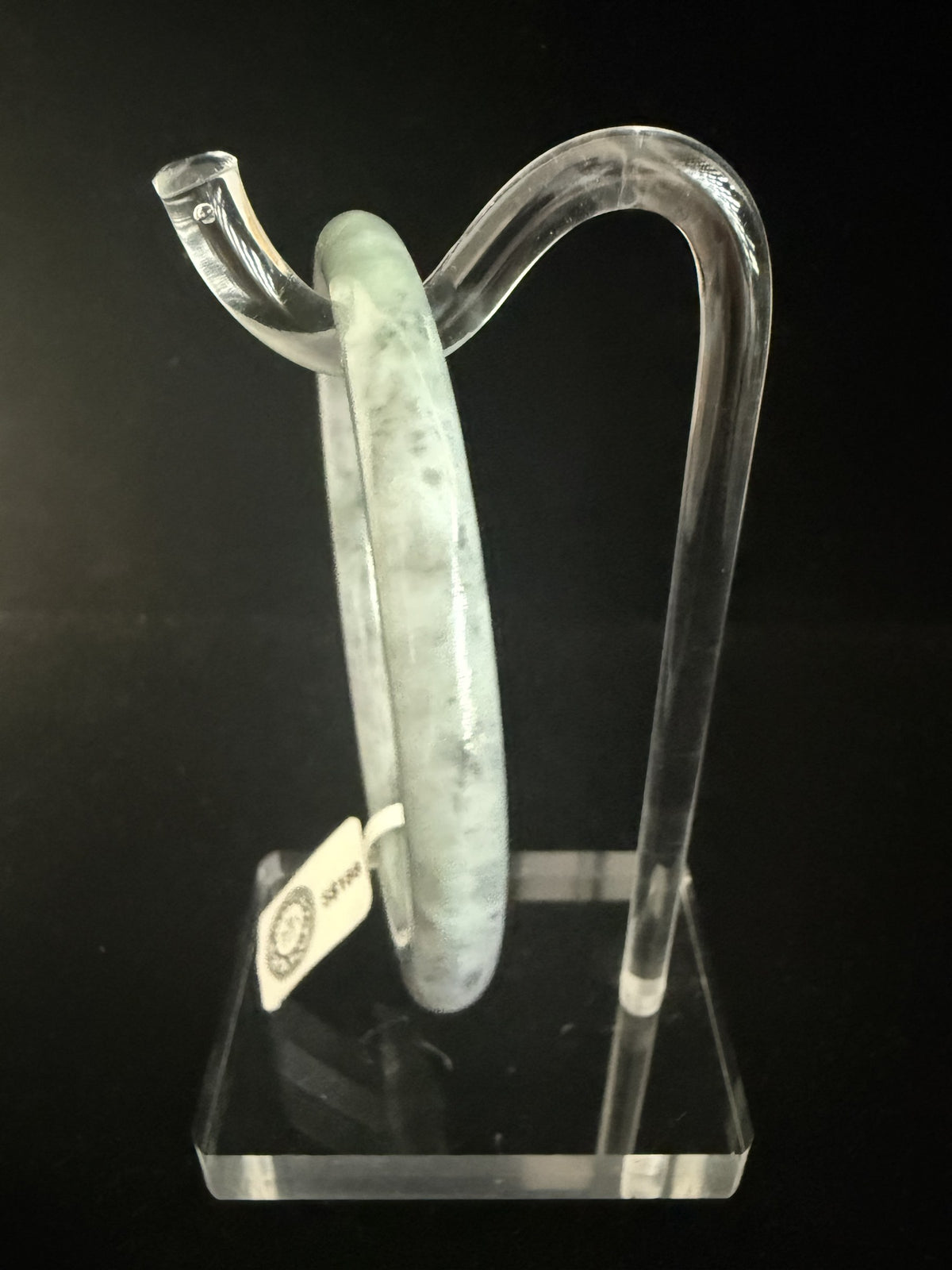525. Lavender grey and pale green mottled thin jade bangle