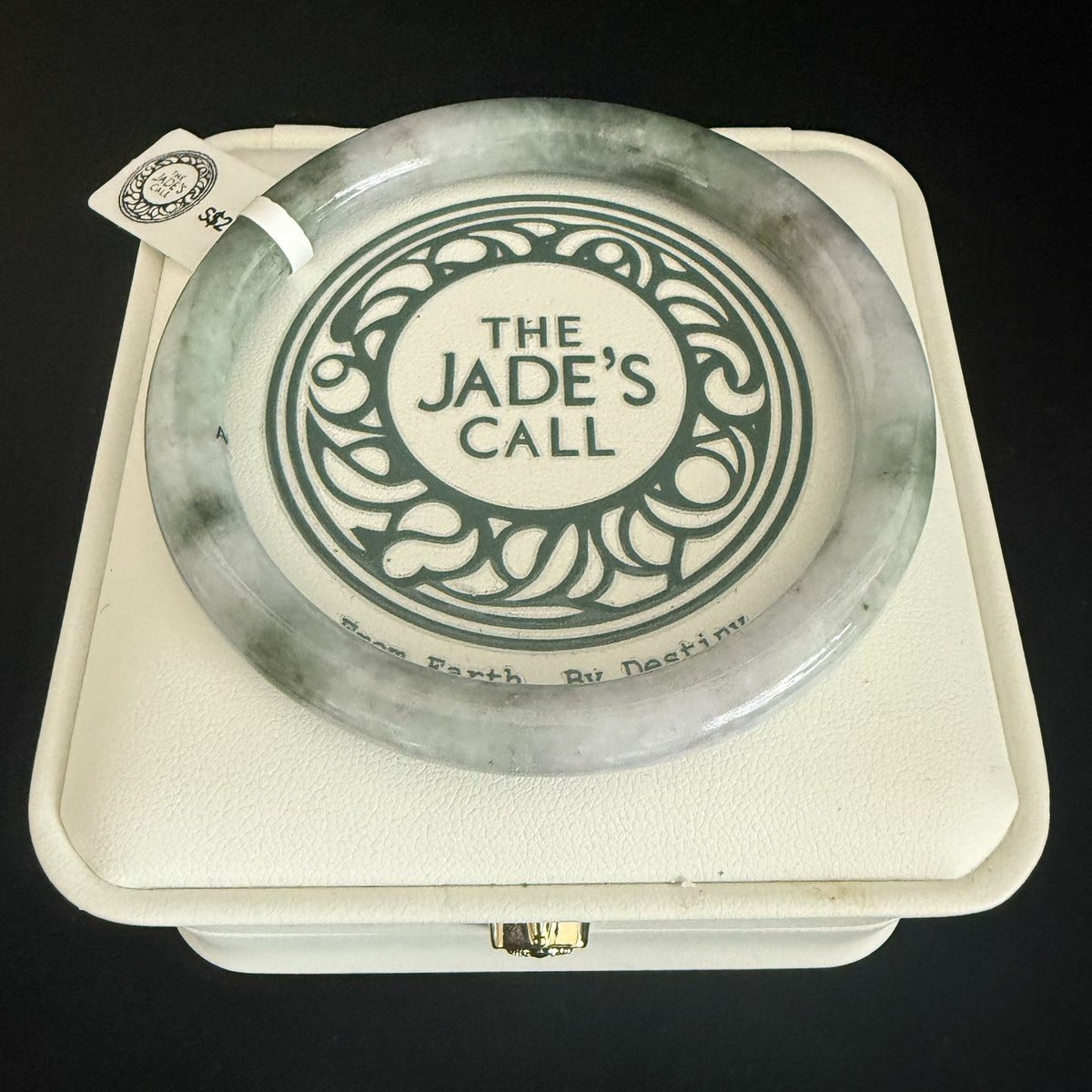 529. White lavender with moss green patches thin jade bangle