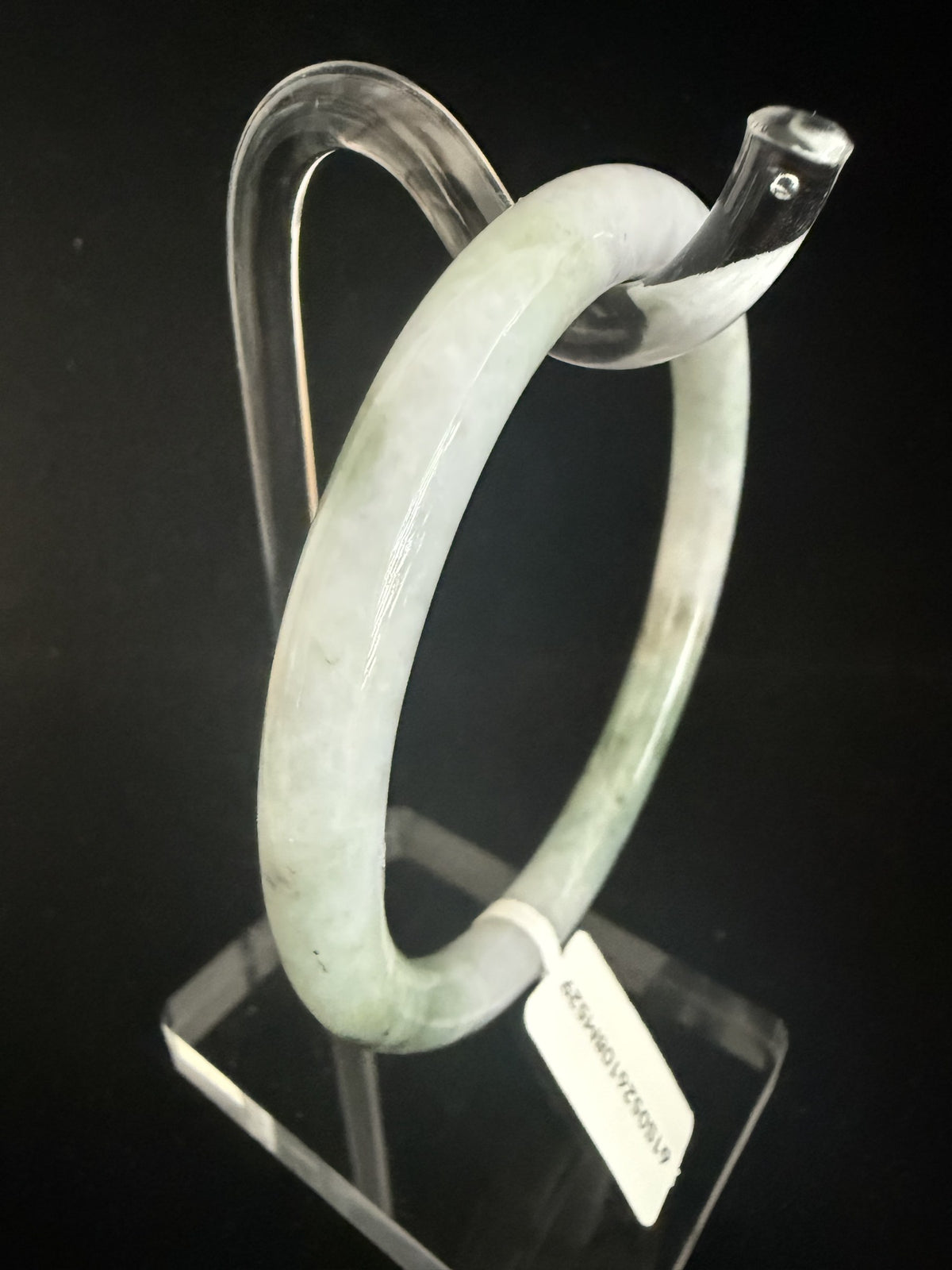 529. White lavender with moss green patches thin jade bangle