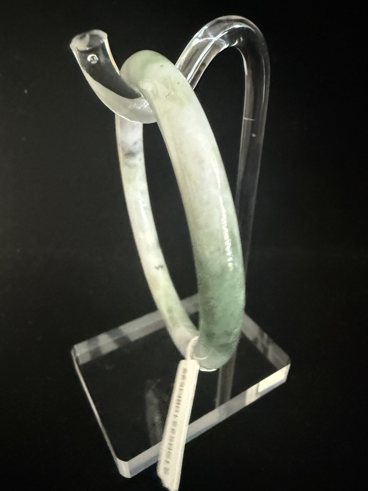 529. White lavender with moss green patches thin jade bangle