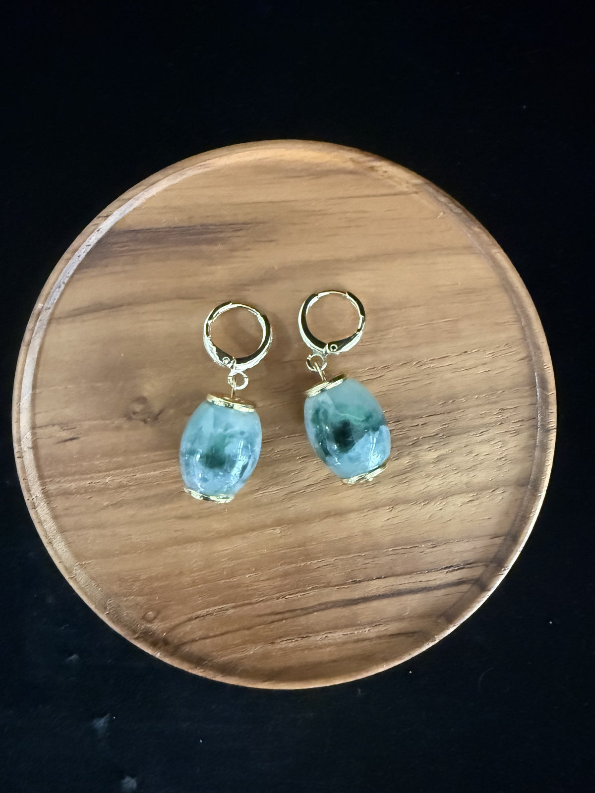 Green patch barrel drop Jade Earring