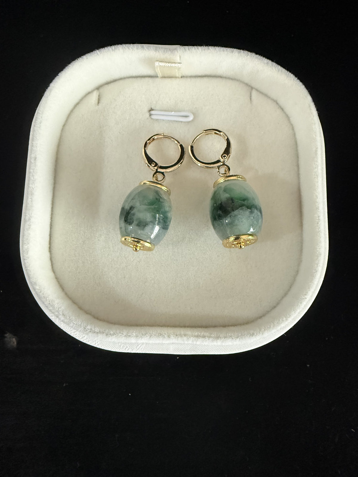 Green patch barrel drop Jade Earring