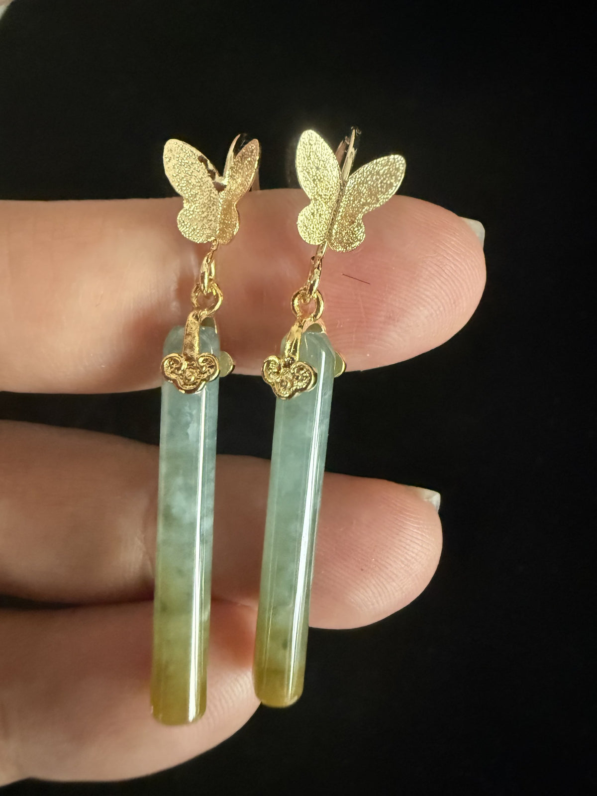 Butterfly long bar Jade Earring