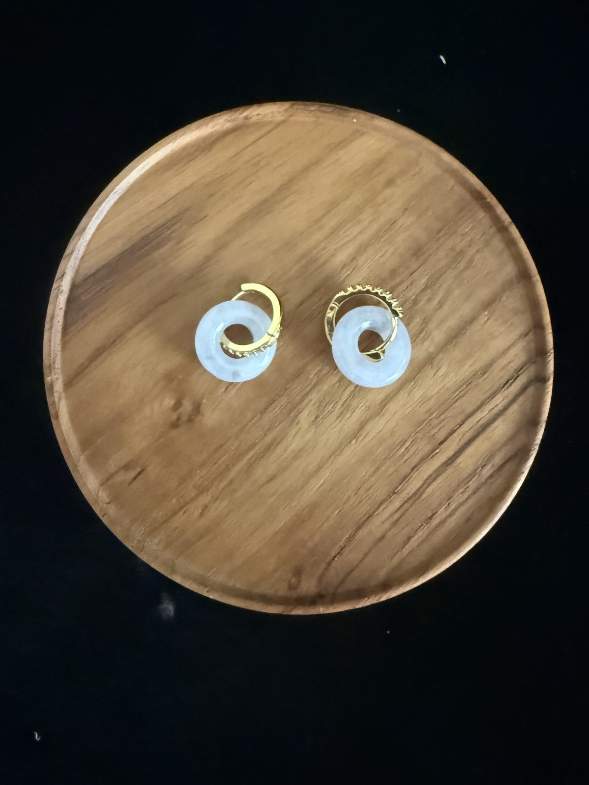 White safety button hoop Jade Earring