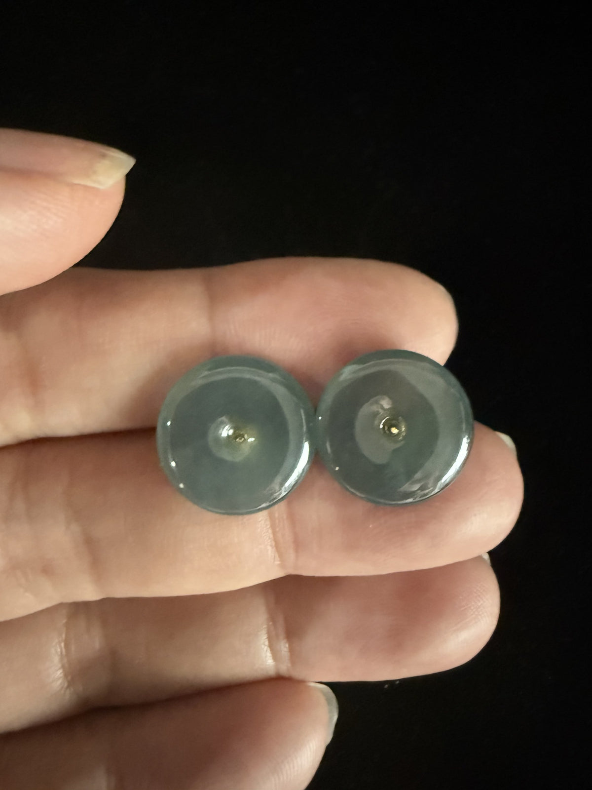 Round disc stud Jade Earring