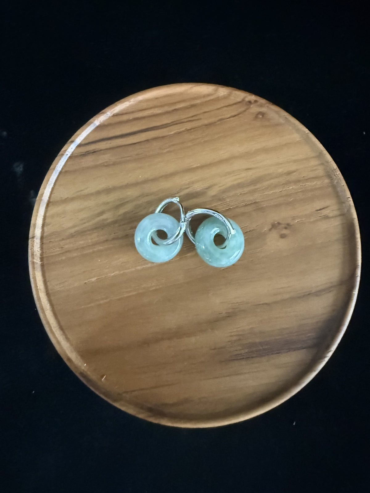 Light green safety button hoop Jade Earring