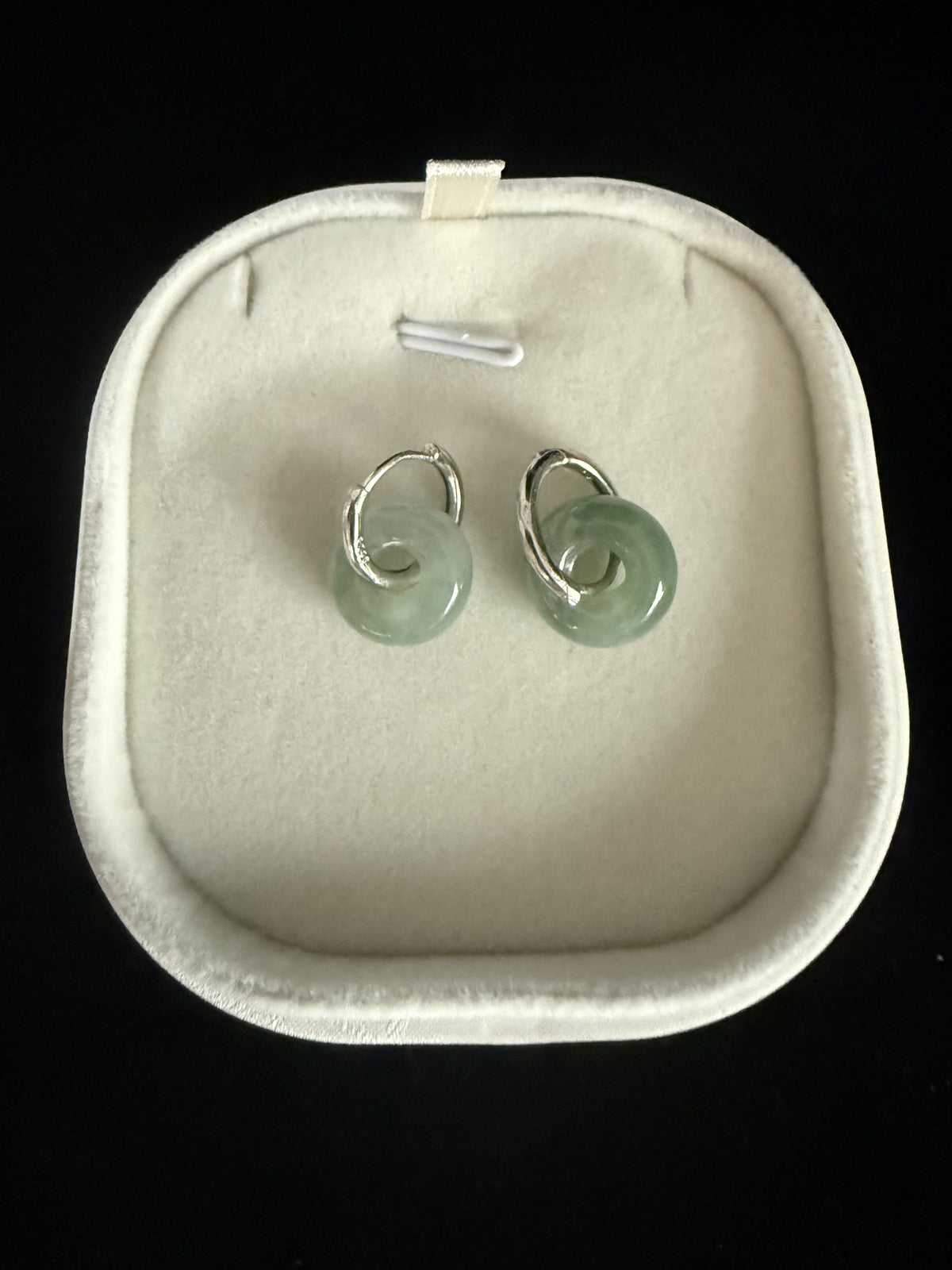 Light green safety button hoop Jade Earring