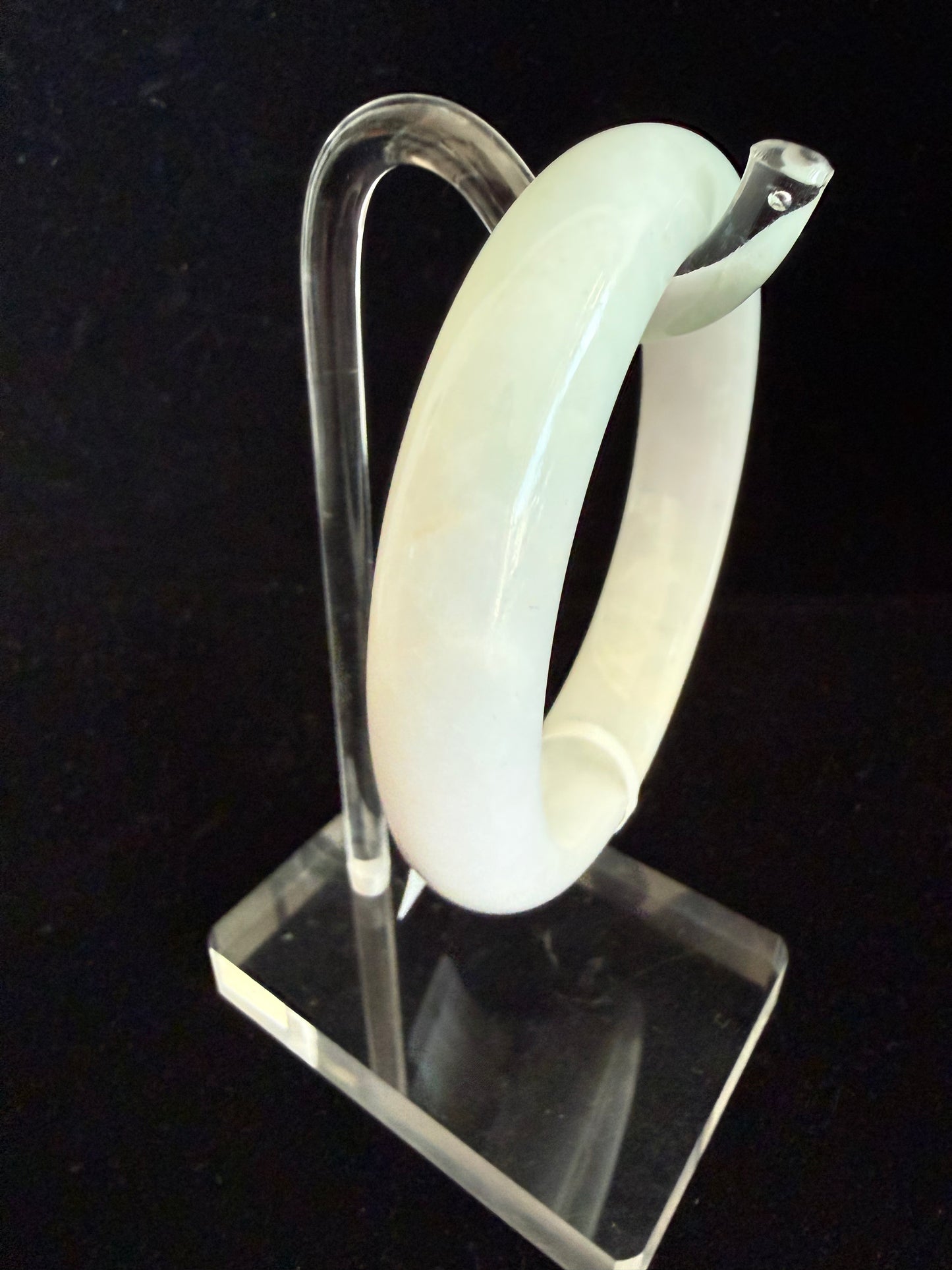 387. Near milky white Jadeite  bangle