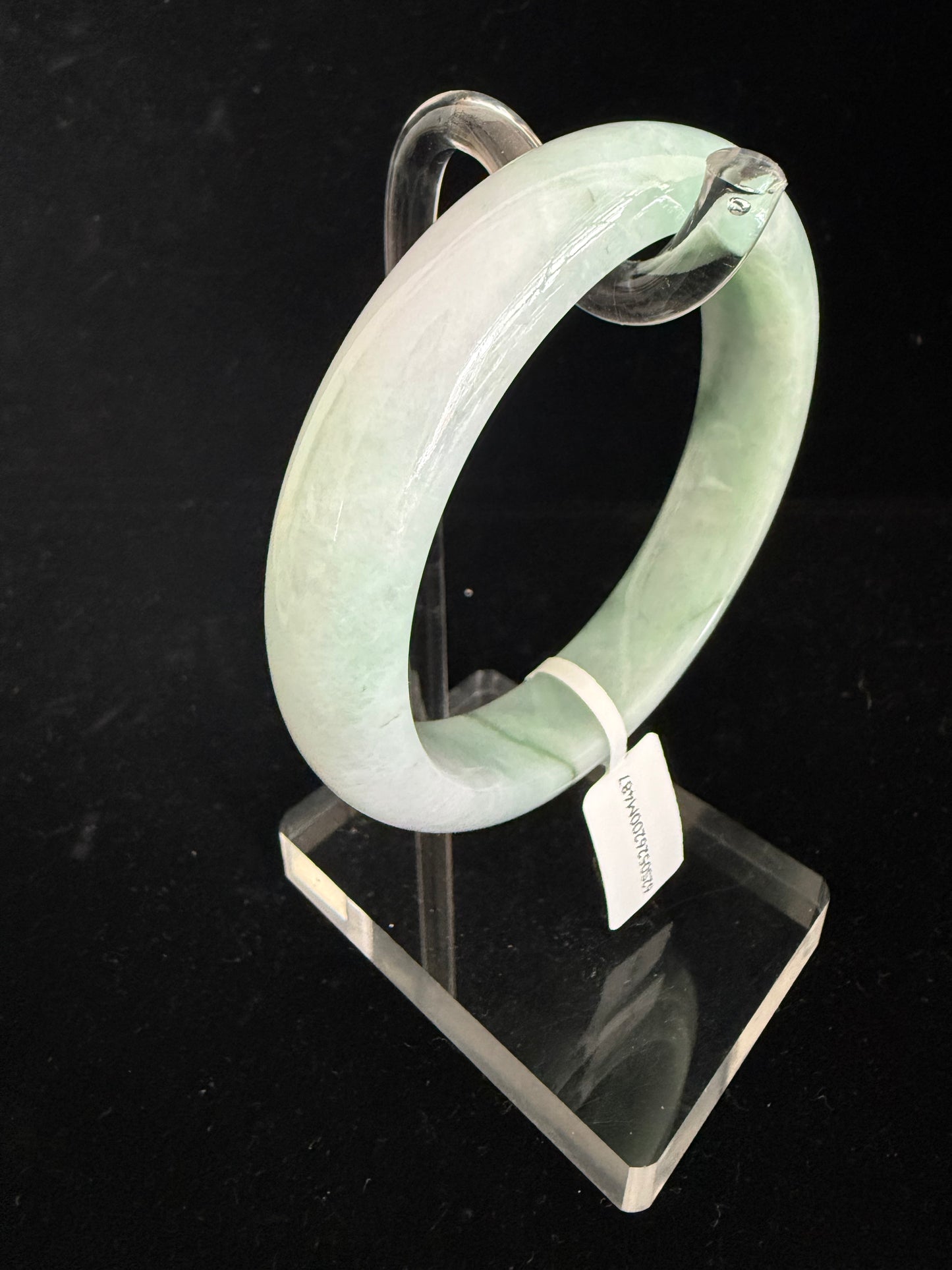 487. Apple Green Jade Bangle with White Cloud