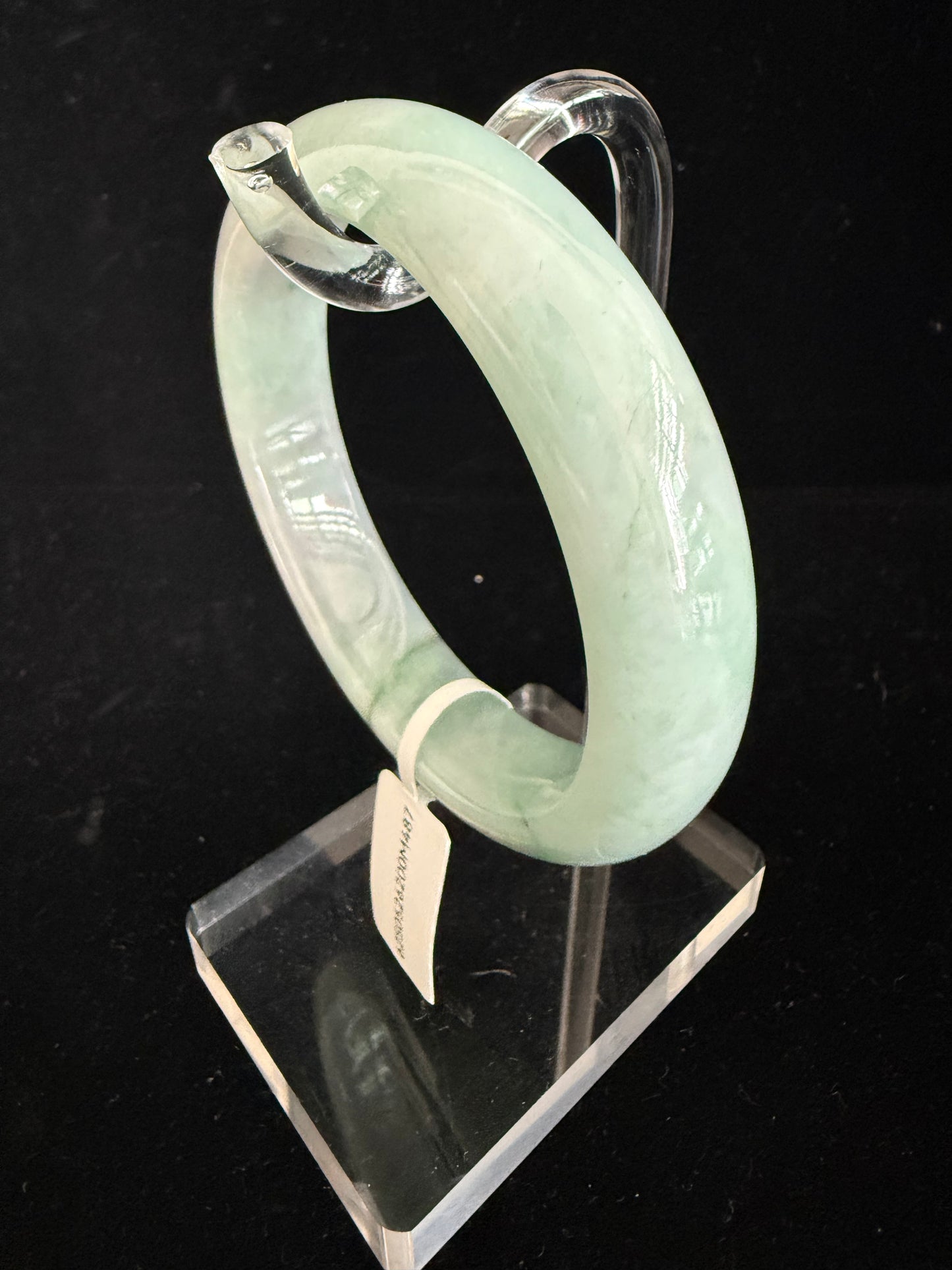 487. Apple Green Jade Bangle with White Cloud