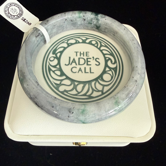 470. Grey Jade Bangle with Floating Green Patches