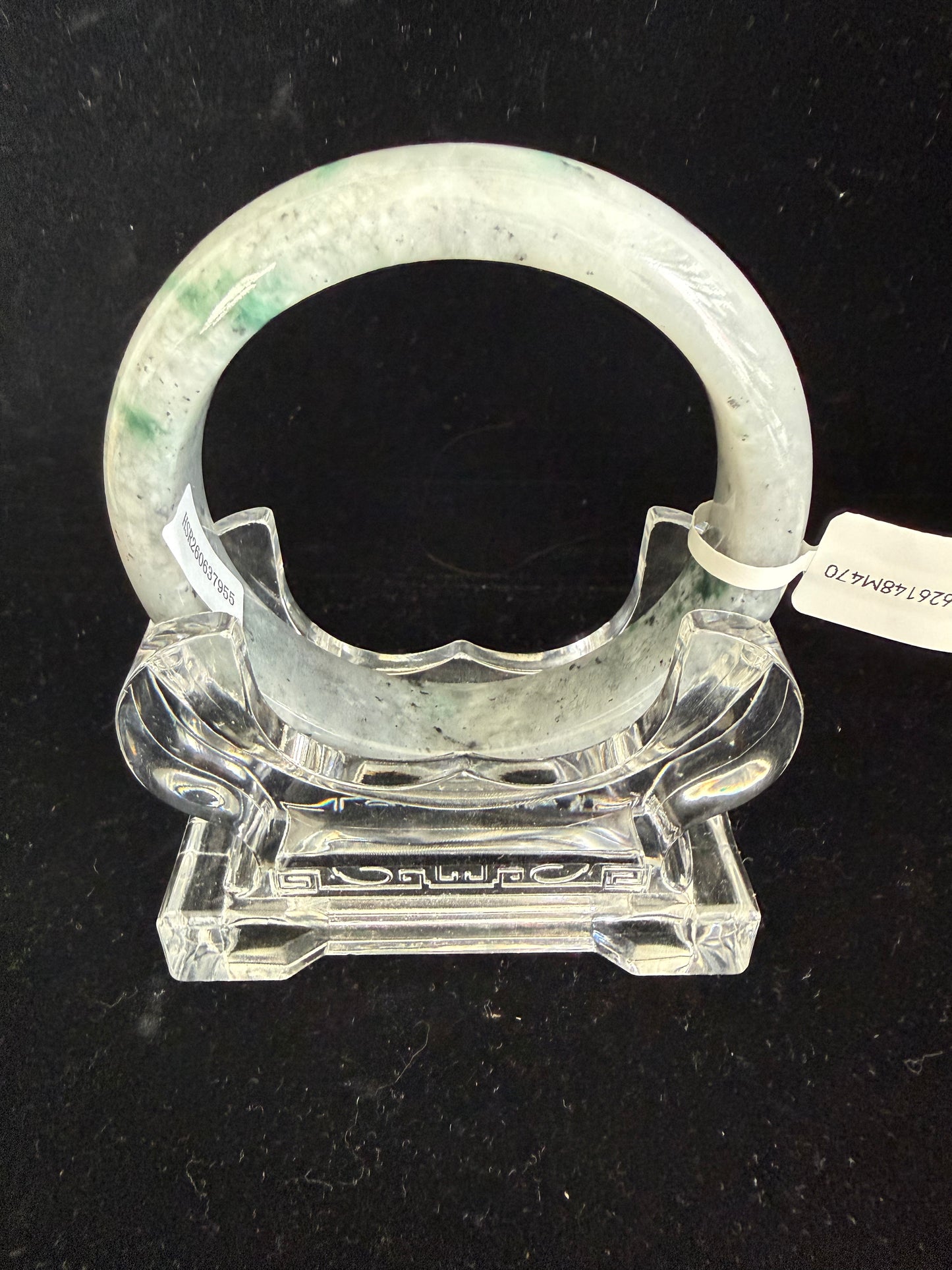 470. Grey Jade Bangle with Floating Green Patches