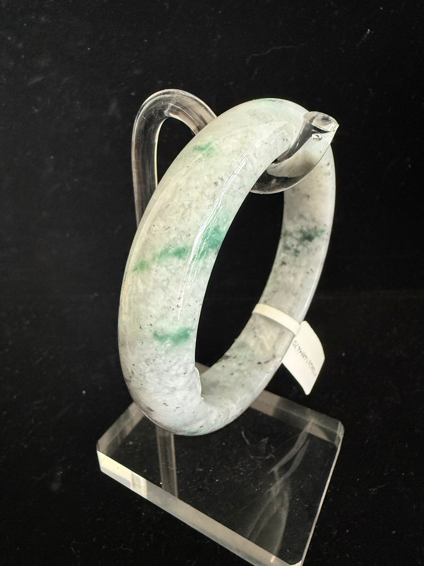 470. Grey Jade Bangle with Floating Green Patches