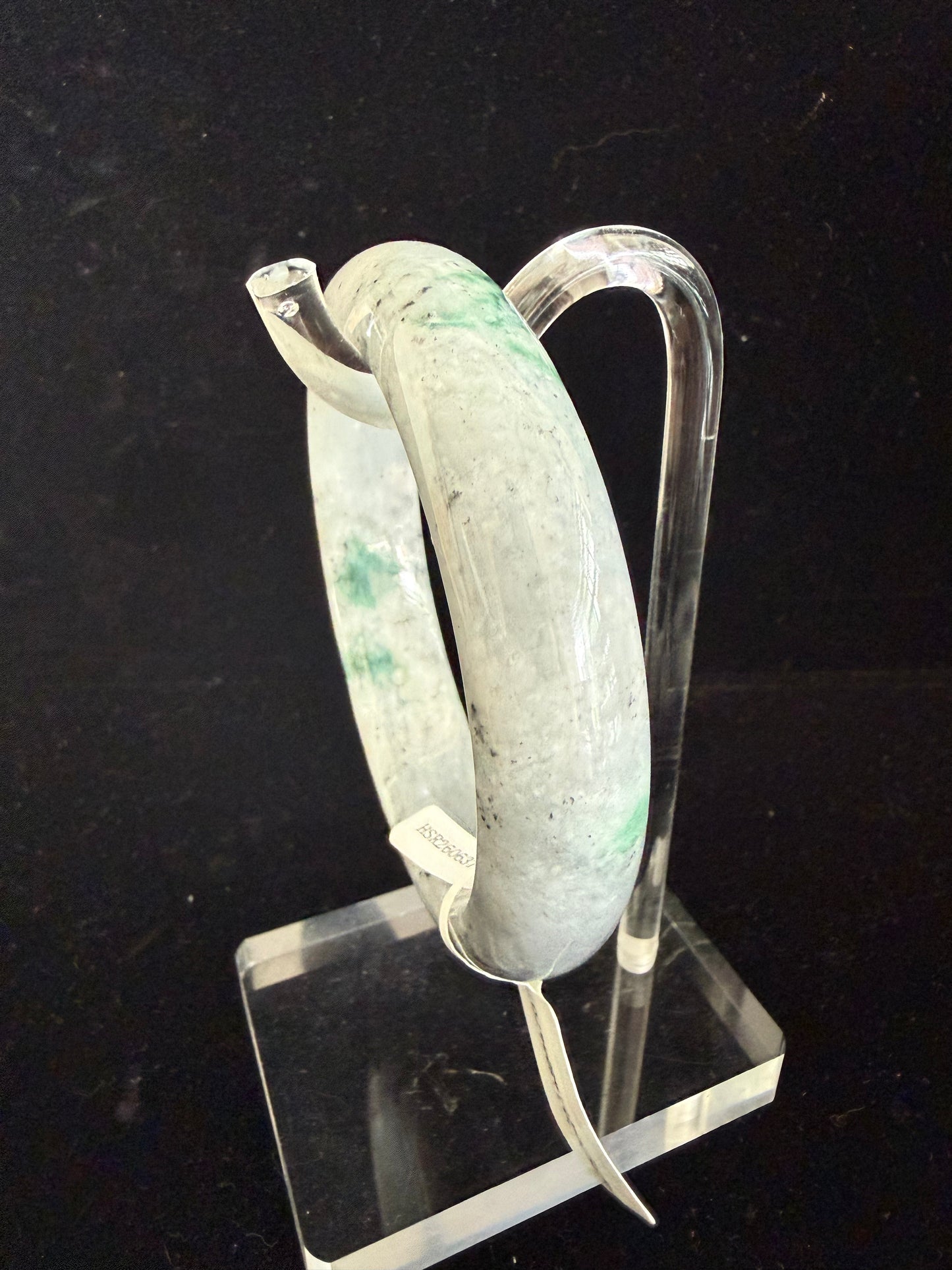 470. Grey Jade Bangle with Floating Green Patches