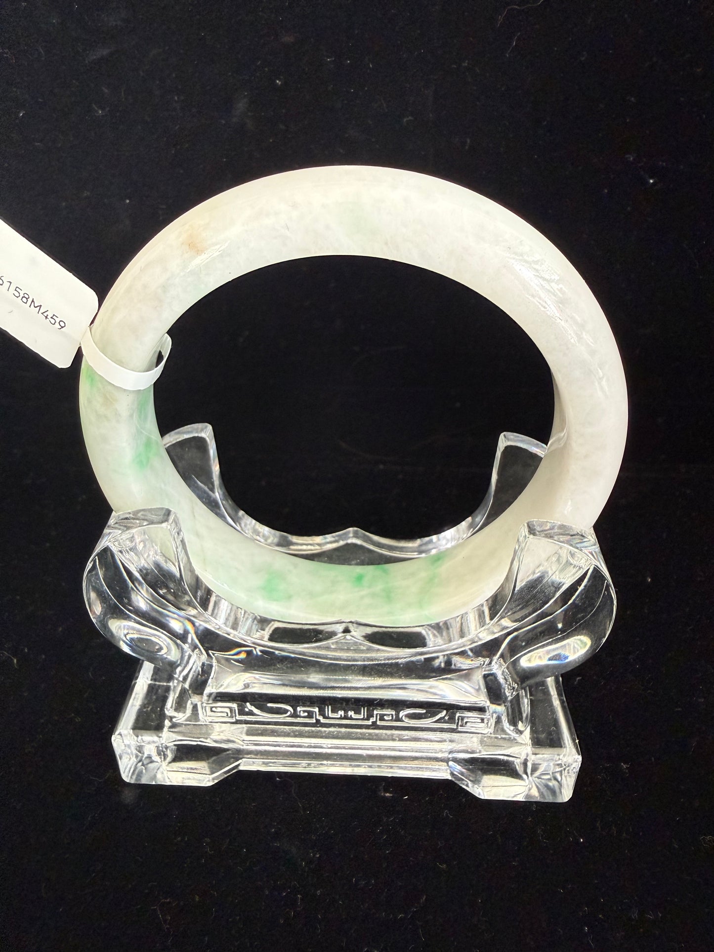 459. White with Soft Green Accents Jade Bangle