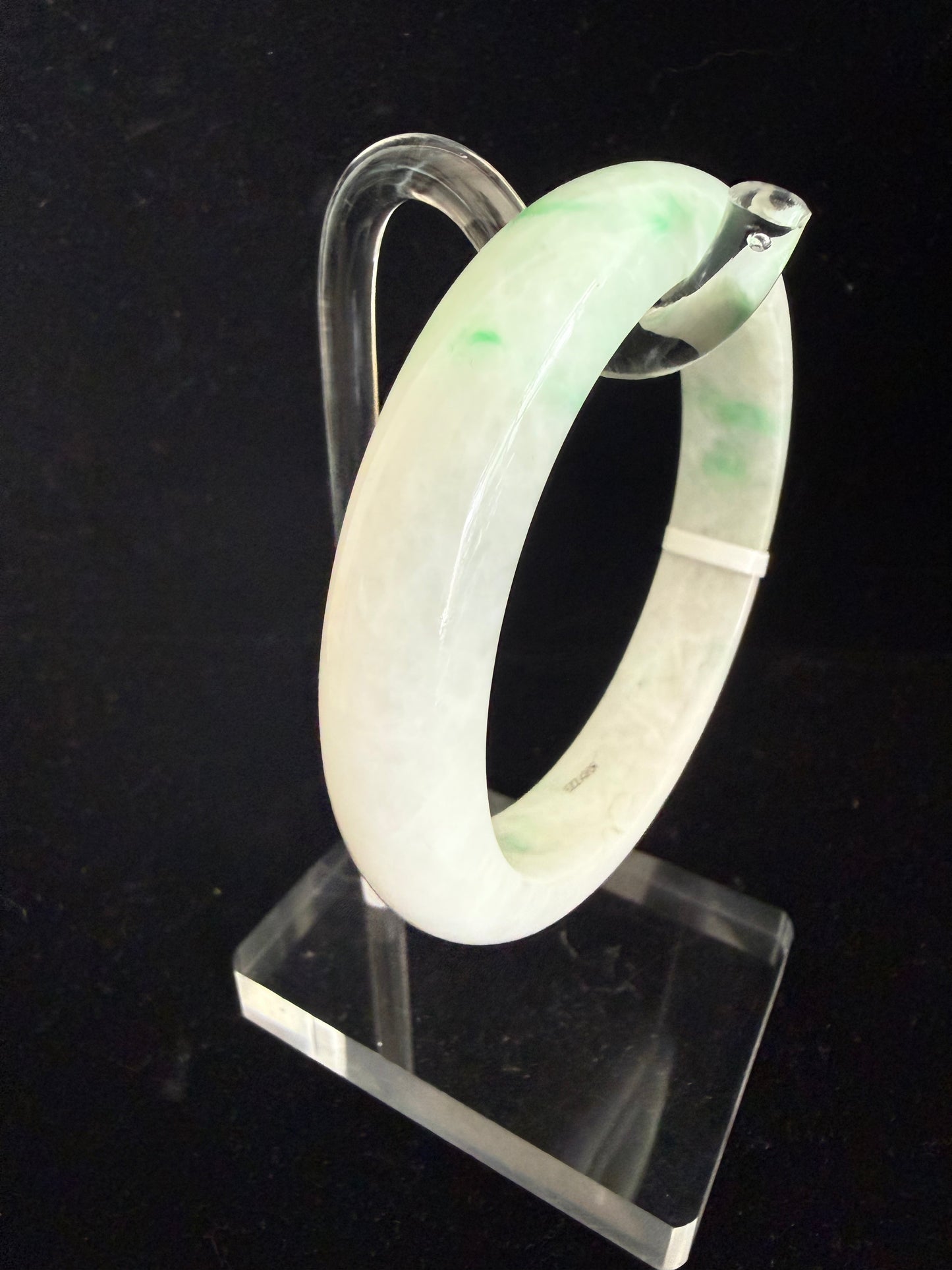 459. White with Soft Green Accents Jade Bangle
