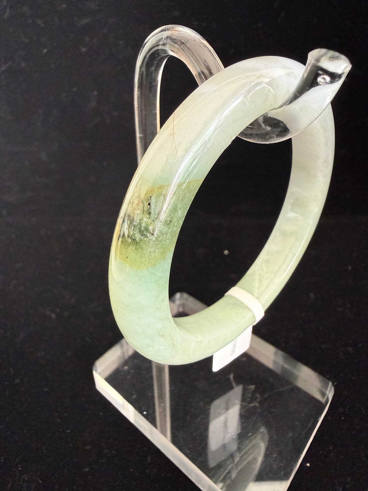 464. Half grey half lake green jade bangle
