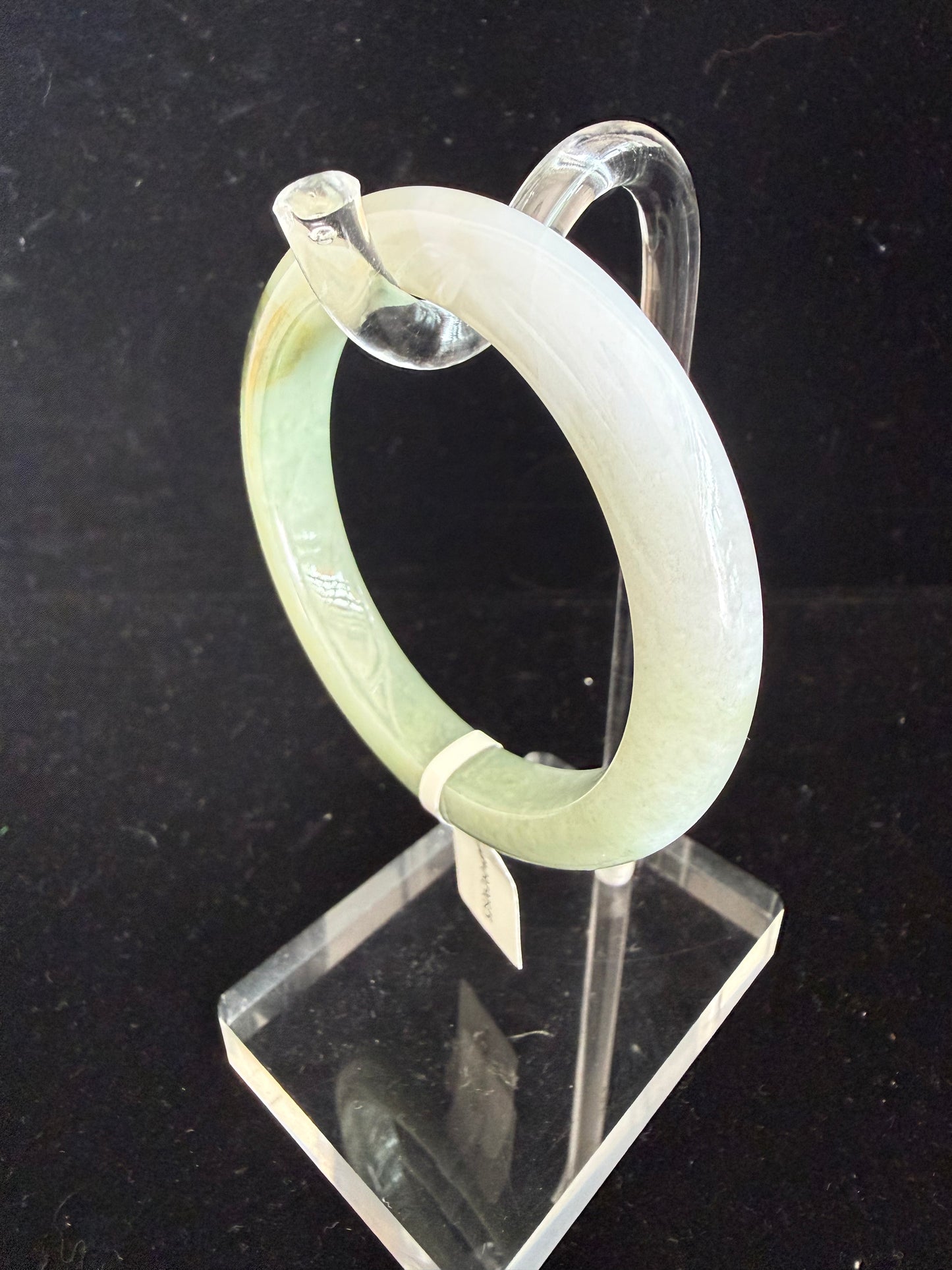 464. Half grey half lake green jade bangle
