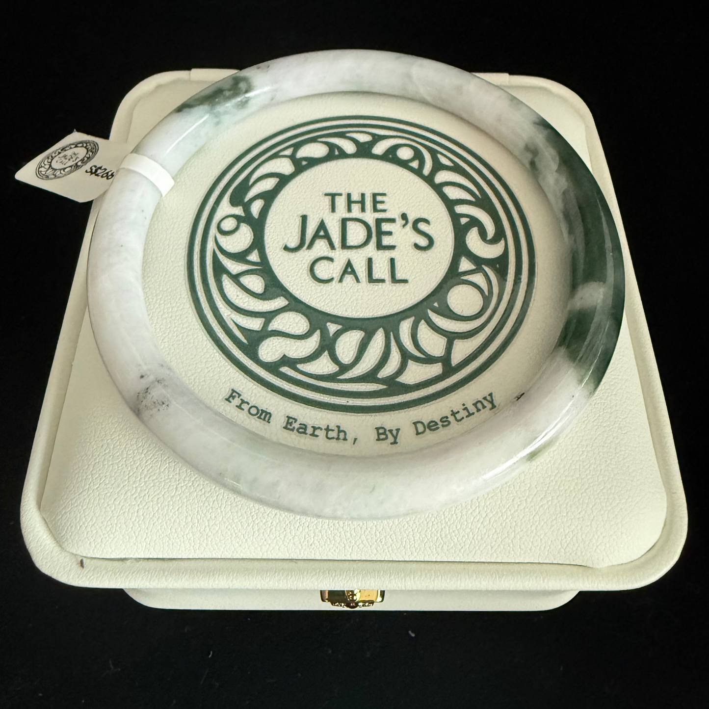 534. White with dark green thin jade bangle